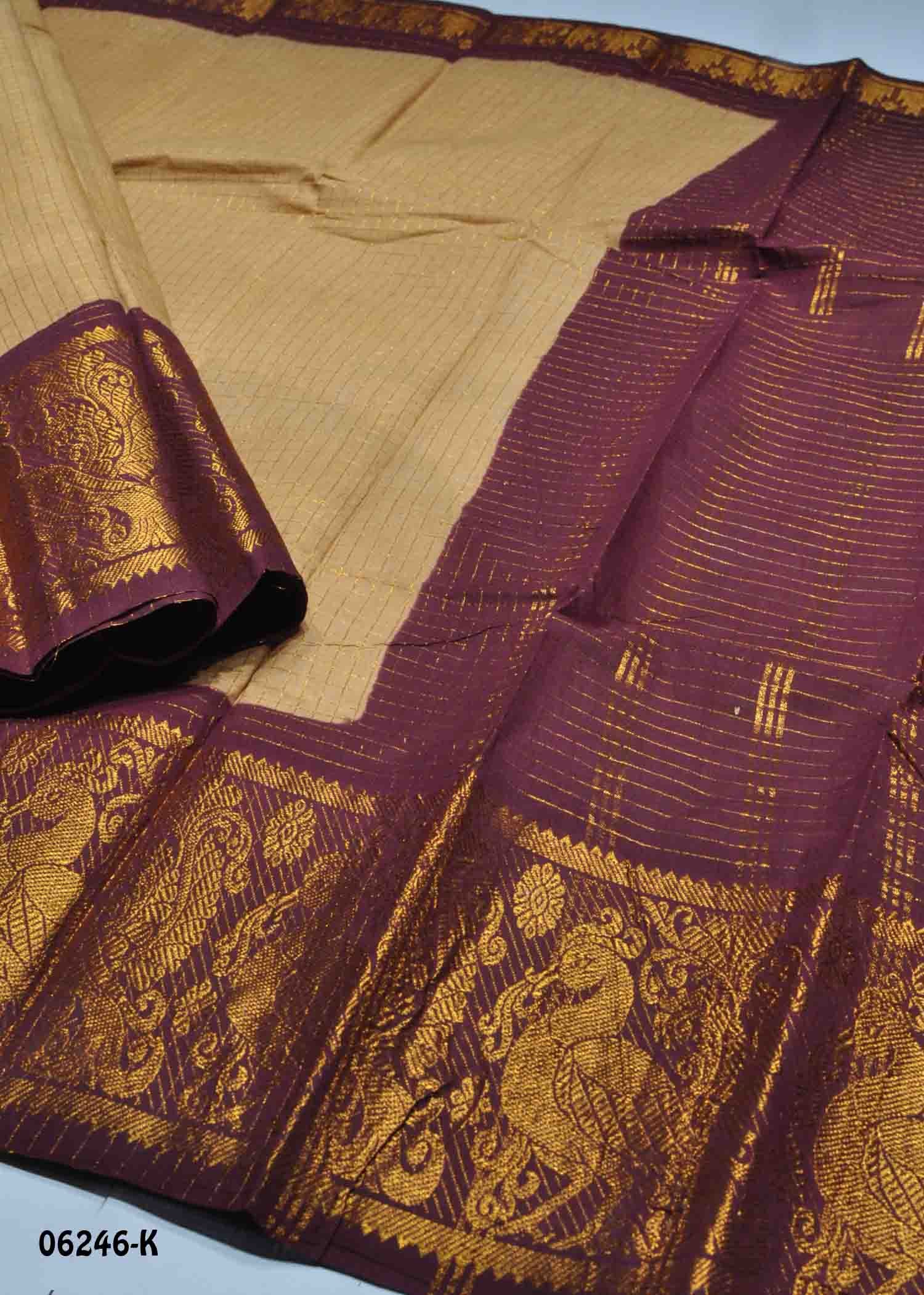 Oviya - 06246-K Tan Color Madurai Chungudi Cotton Saree CM1416816 (LR4D)