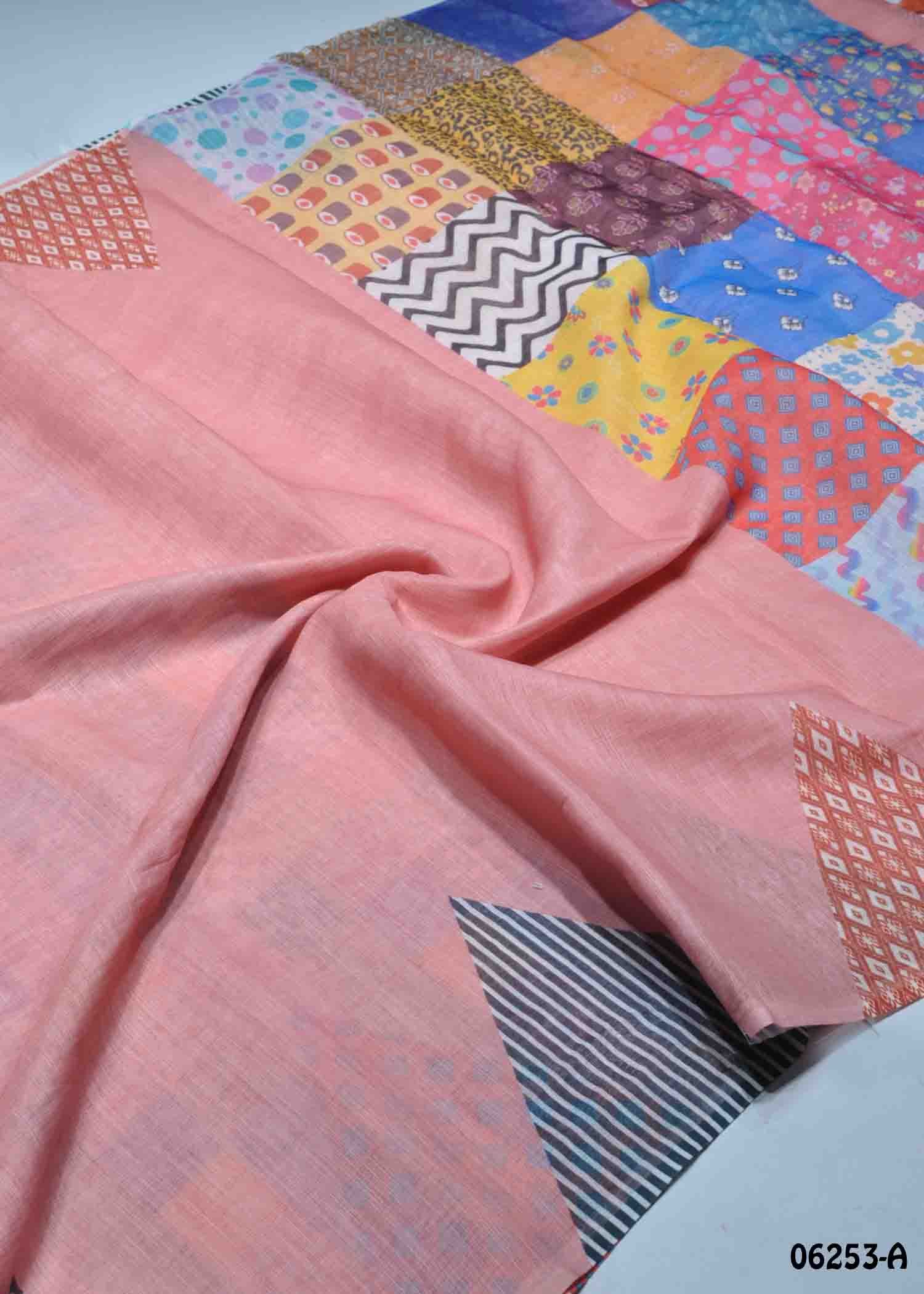Stawberry- 06253-A RustRed Color Trendy Linen Cotton Saree CM1417166 (LR4E)