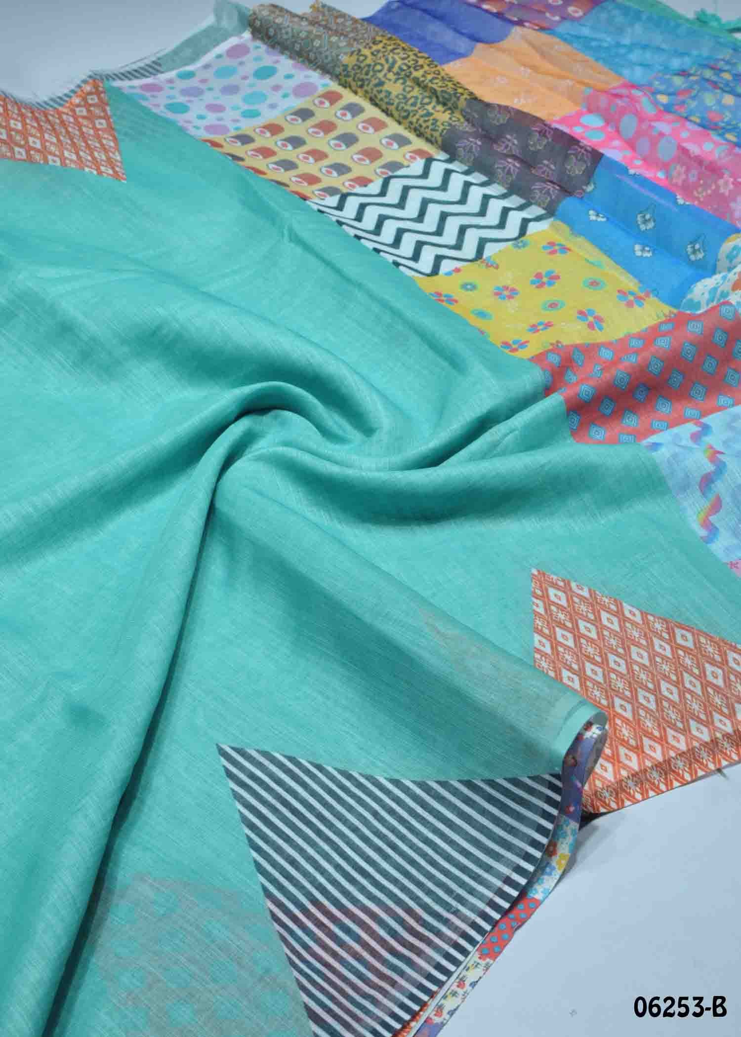 Stawberry- 06253-B CyanGreen Color Trendy Linen Cotton Saree CM1417166 (LR4E)