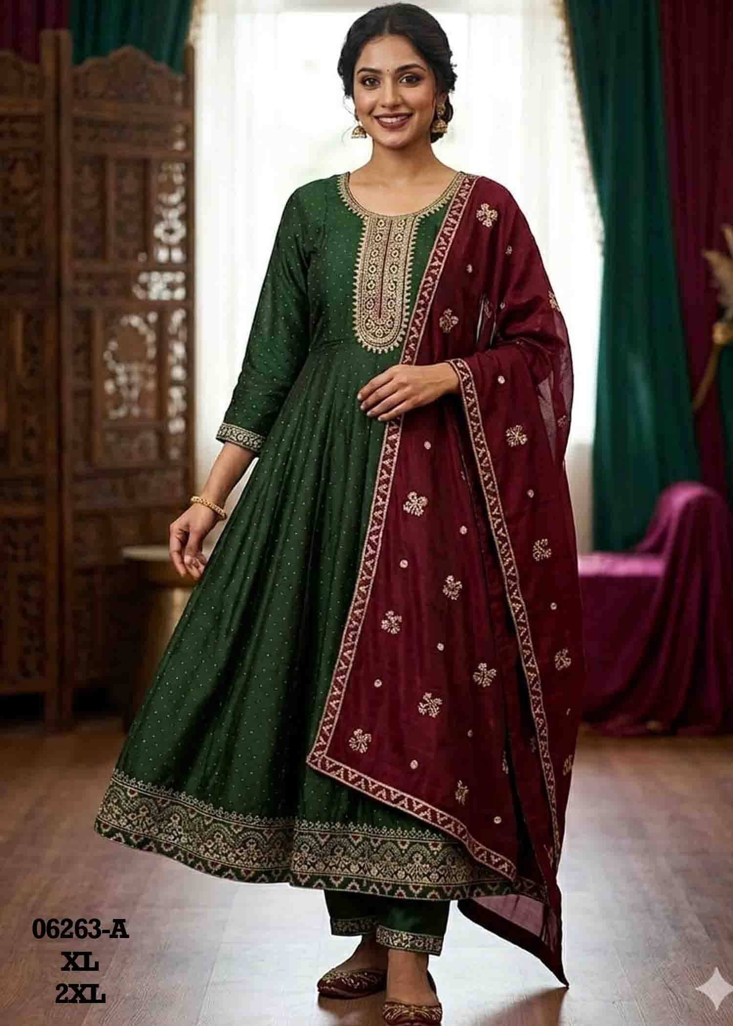 Aadhira- 06263-A (XL-2XL ) ArmyGreen Color Readymade Silk Blend Designer Salwar CM1417431 (RR6C)