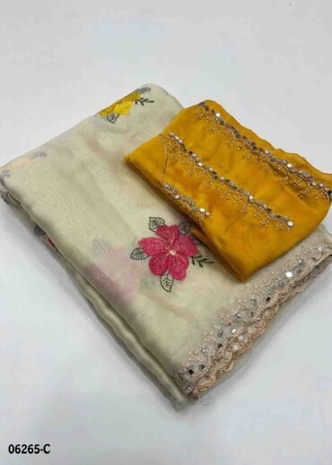 Annamika- 06265-C  Halfwhite Color Excellent Mirror Soft Rangoli Silk Saree CM1412680 (RR2D) (Copy)