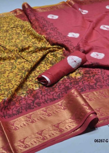 Arudhra- 06267-G  Yellow  Color Excellent Batik Cotton Saree CM1422927 (RR4E)