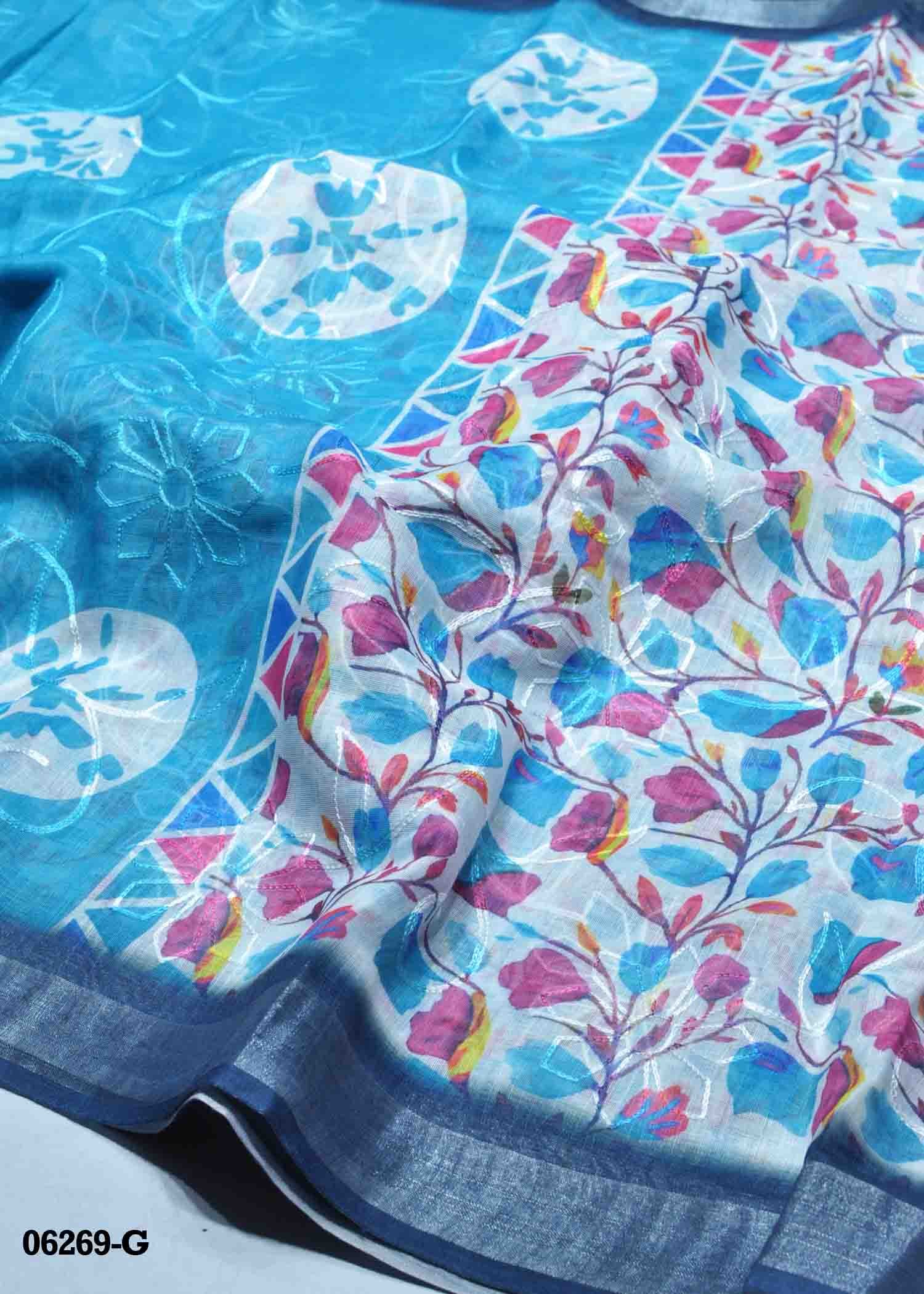 Jyothika - 06269-G SkyBlue Color Excellent Linen Cotton Saree CM1403193 (RR1D)