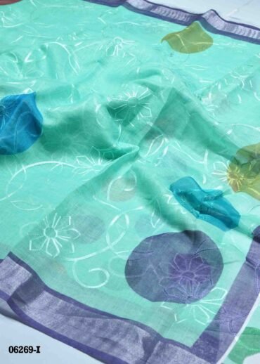 Jyothika - 06269-I  CyanGreen Color Excellent Linen Cotton Saree CM1403193 (RR1D)