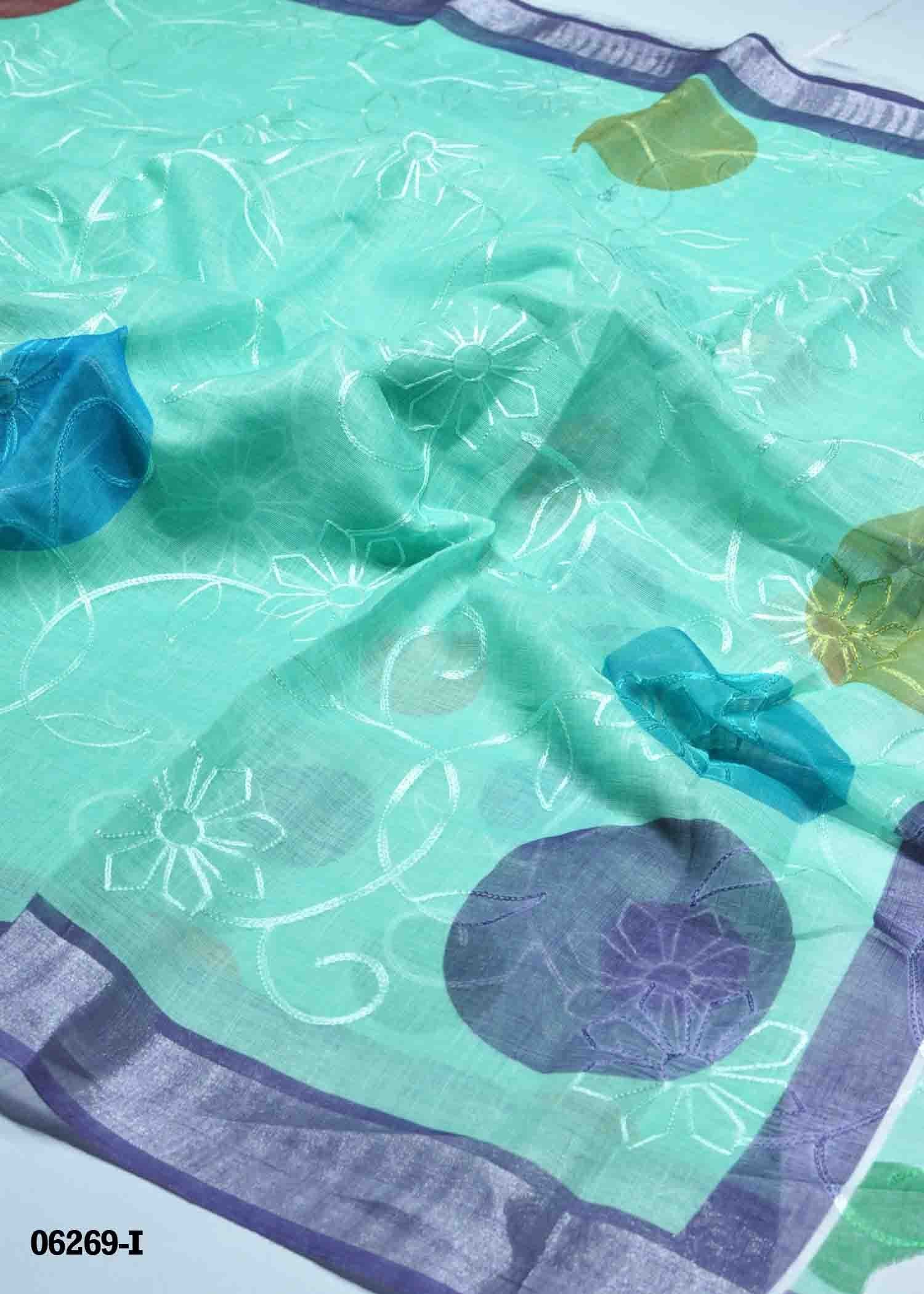 Jyothika - 06269-I CyanGreen Color Excellent Linen Cotton Saree CM1403193 (RR1D)