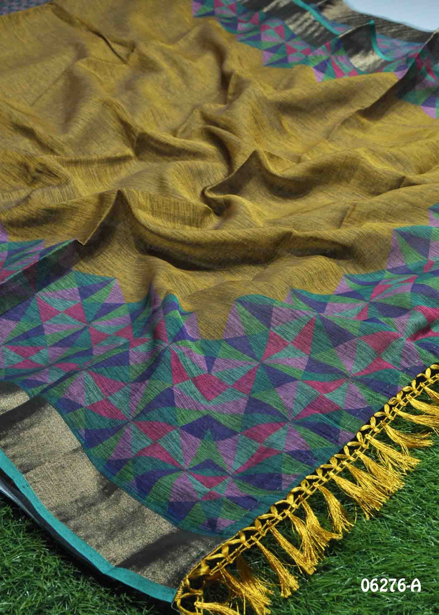 Annapurna- 06276-A Mustard Color Excellent Linen Cotton Saree CM1395780 (RR2C)