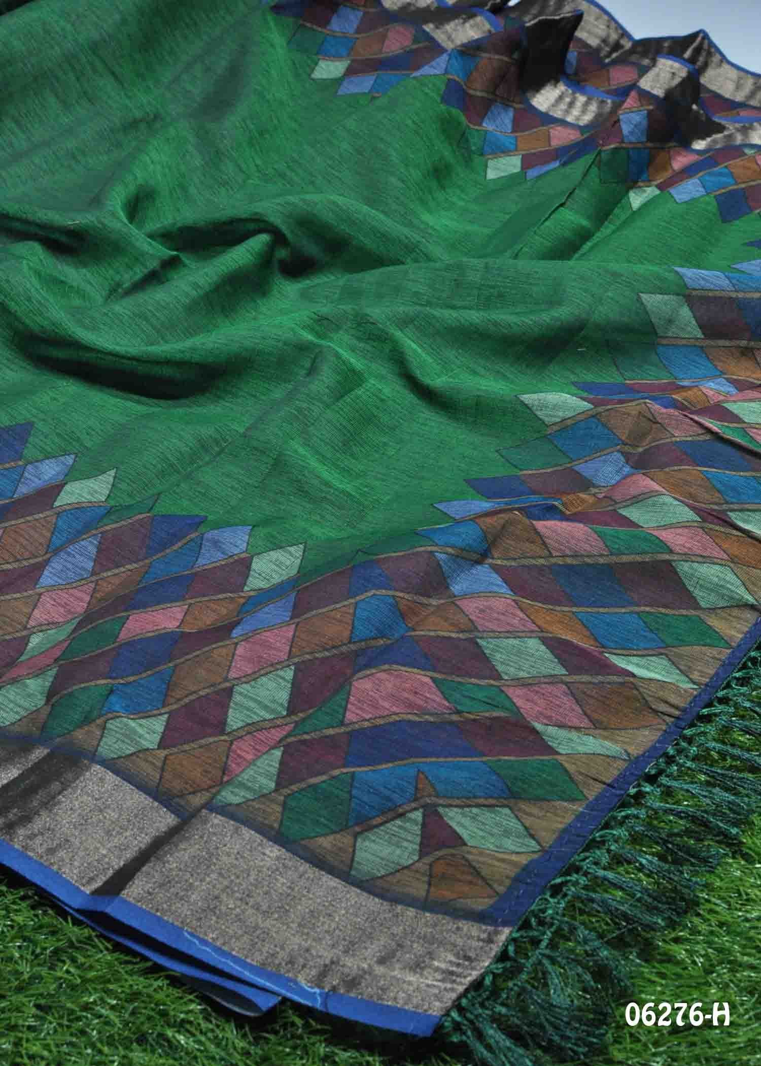 Annapurna- 06276-H Green Color Excellent Linen Cotton Saree CM1395780 (RR2C)