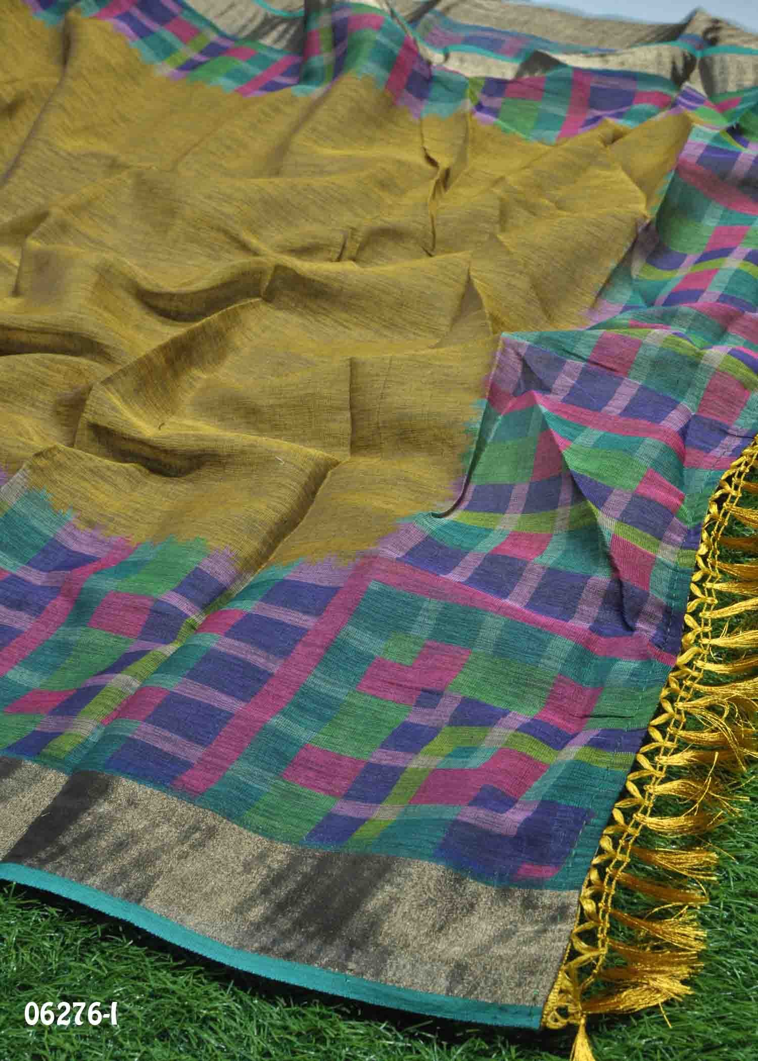 Annapurna- 06276-I Mustard Color Excellent Linen Cotton Saree CM1395780 (RR2C)