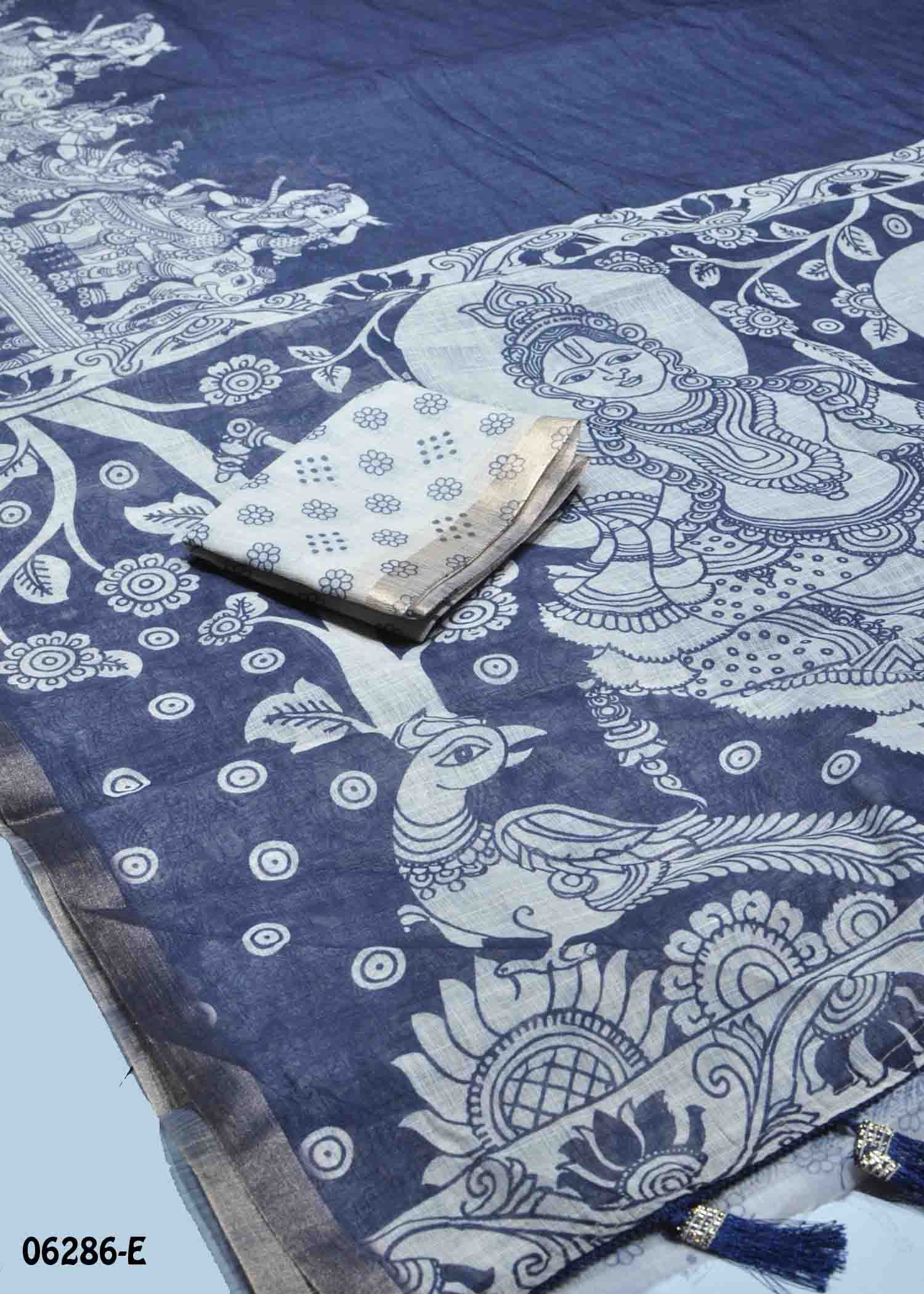 Thejaswini - 06286-E NavyBlue Color Trendy Linen Cotton Saree CM1412837 (RR4D)