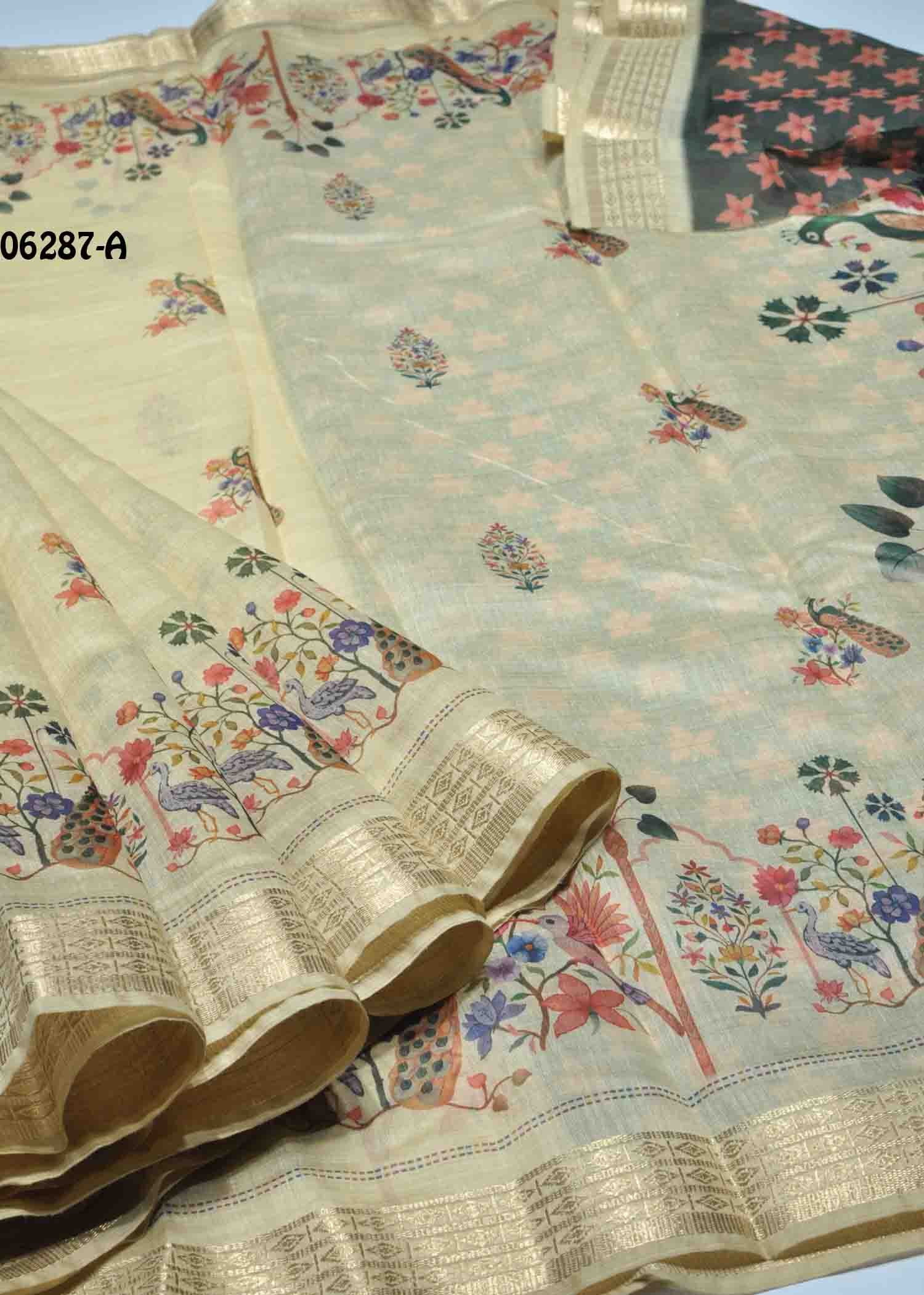 Thendral - 06287-A Tan Color Trendy Chanderi Cotton Saree CM1402499 (RR4D)