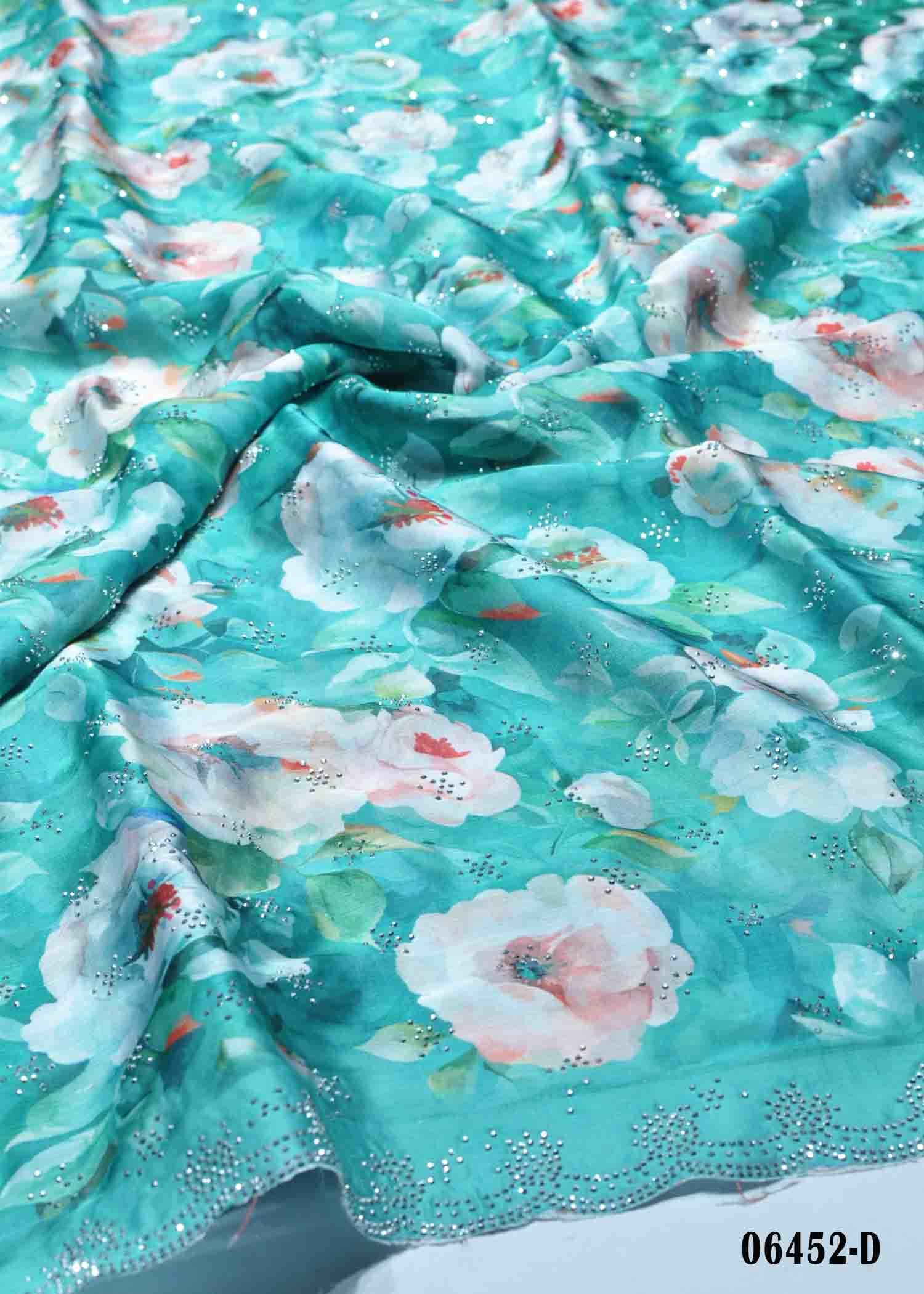 Roja - 06452-D JadeGreen Color Digital Print Stone Work Fancy Saree CM1412222