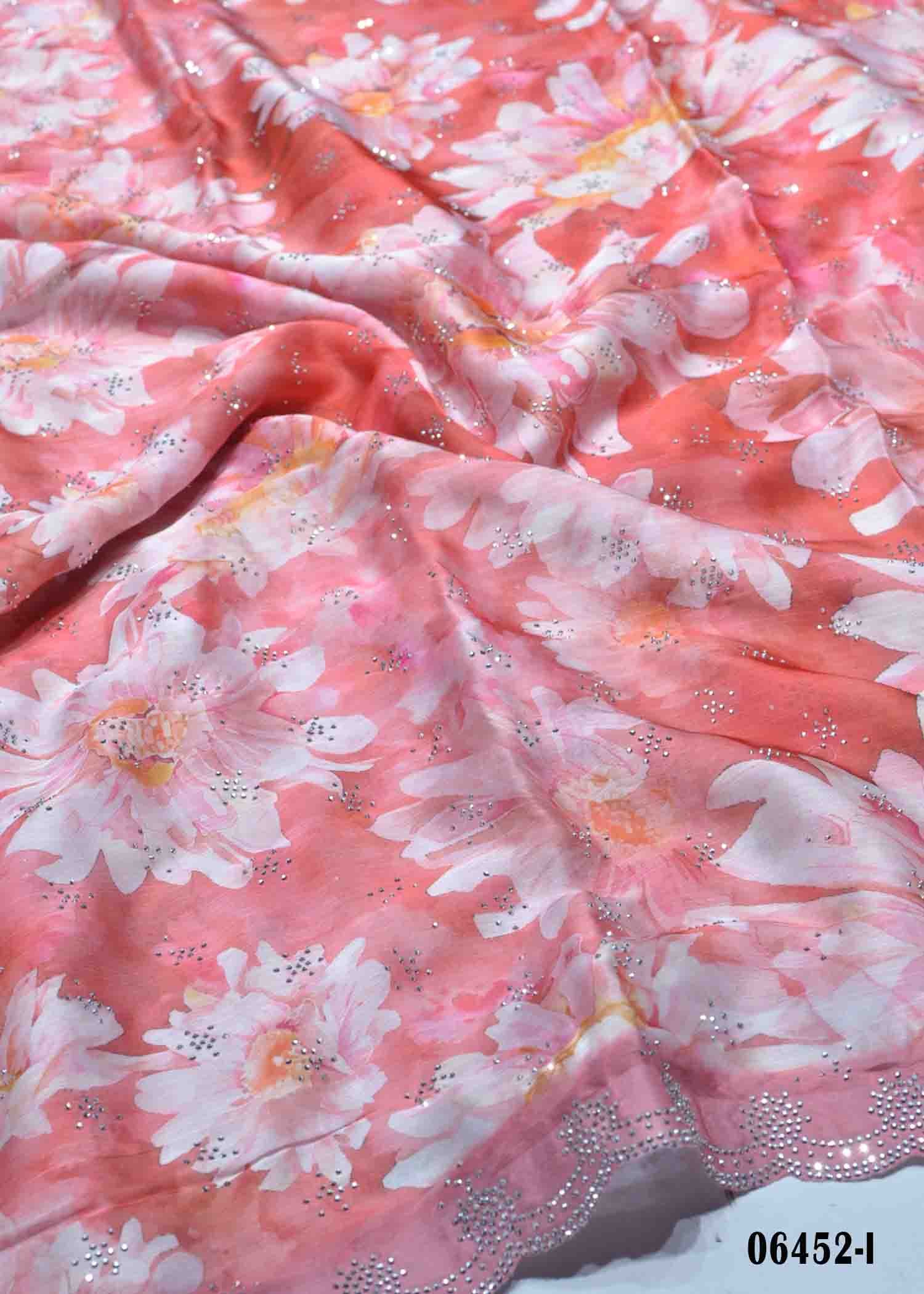 Roja - 06452-I CoralPink Color Digital Print Stone Work Fancy Saree CM1412222