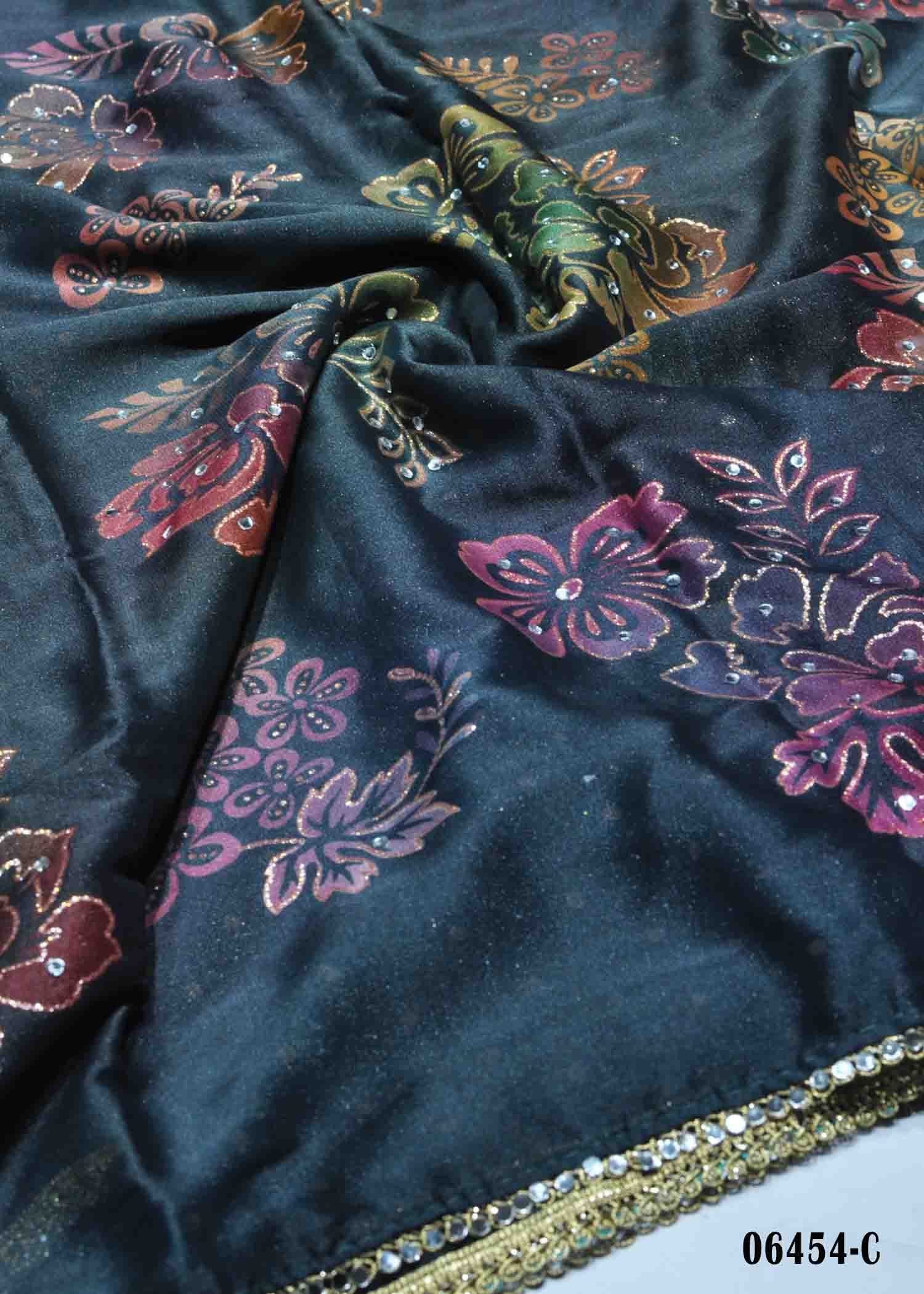 Lekha- 06454-C PeacockGreen Color Moss Crepe Mirror Work Fancy Saree CM1418913