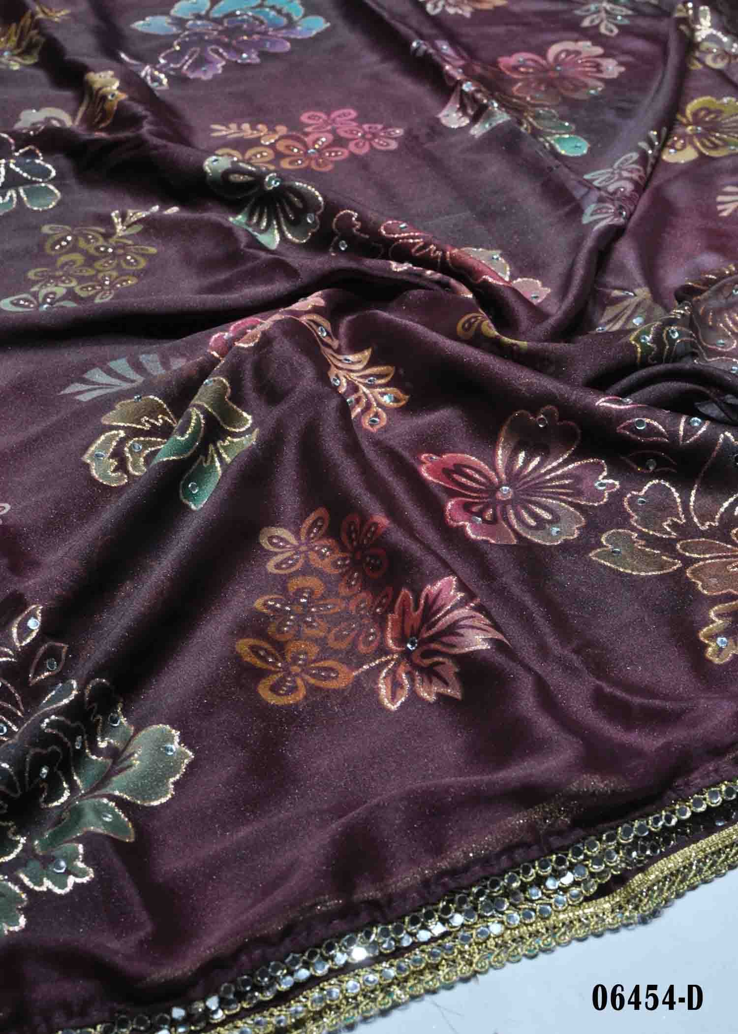 Lekha- 06454-D Dark Maroon Color Moss Crepe Mirror Work Fancy Saree CM1418913