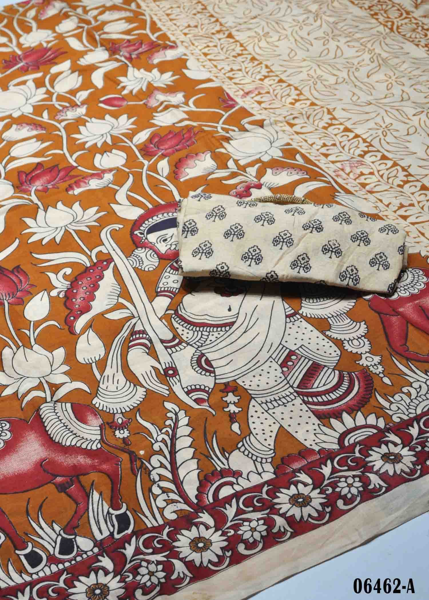 Aaradhya - 06462-A Mustard Color Kalamkari Cotton Saree CM1406169