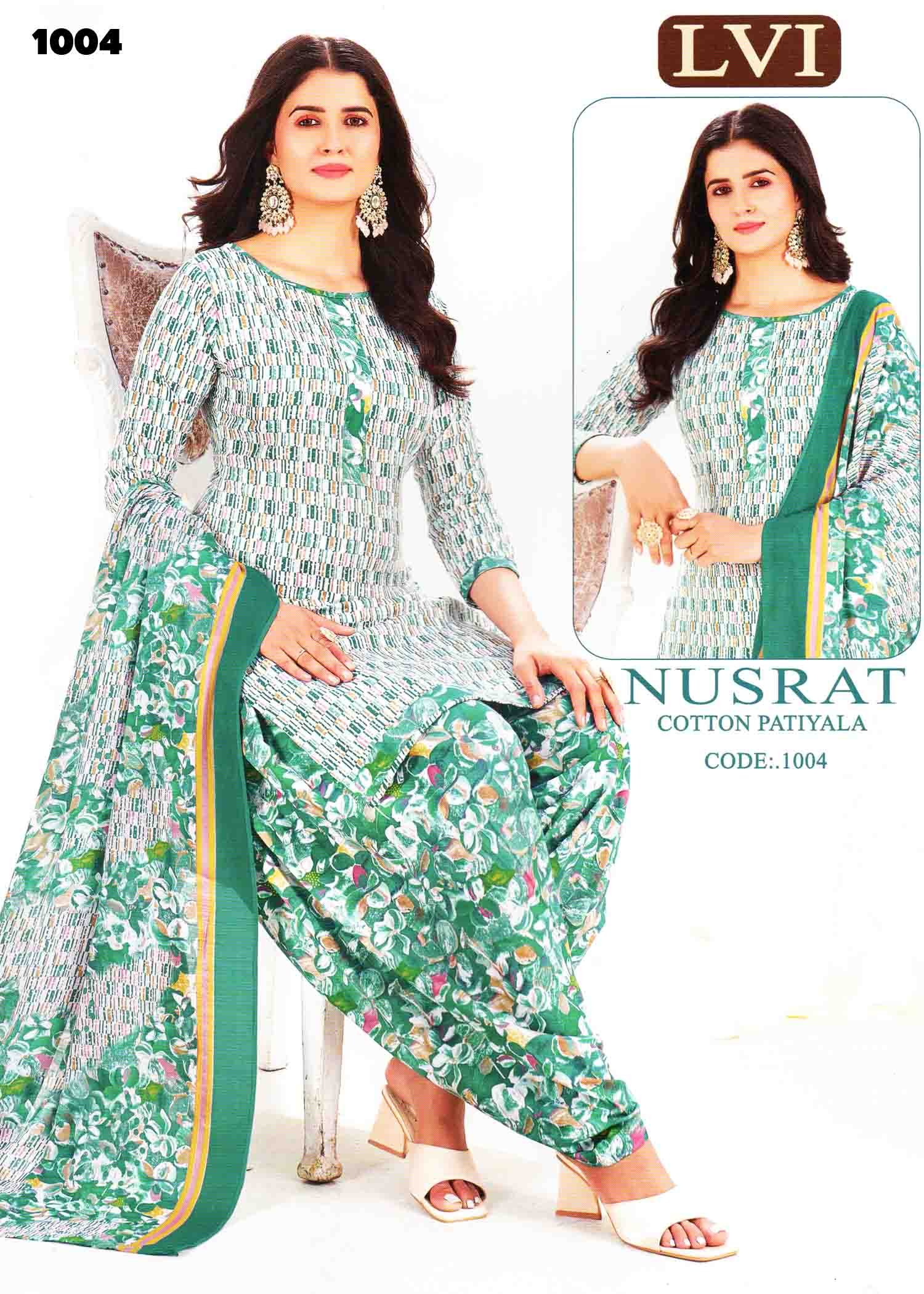 Nusrat (LVI) Vol-10 - 1004 RamaGreen Color Mixed Cotton Salwar Material CM1400609 (RR6E)