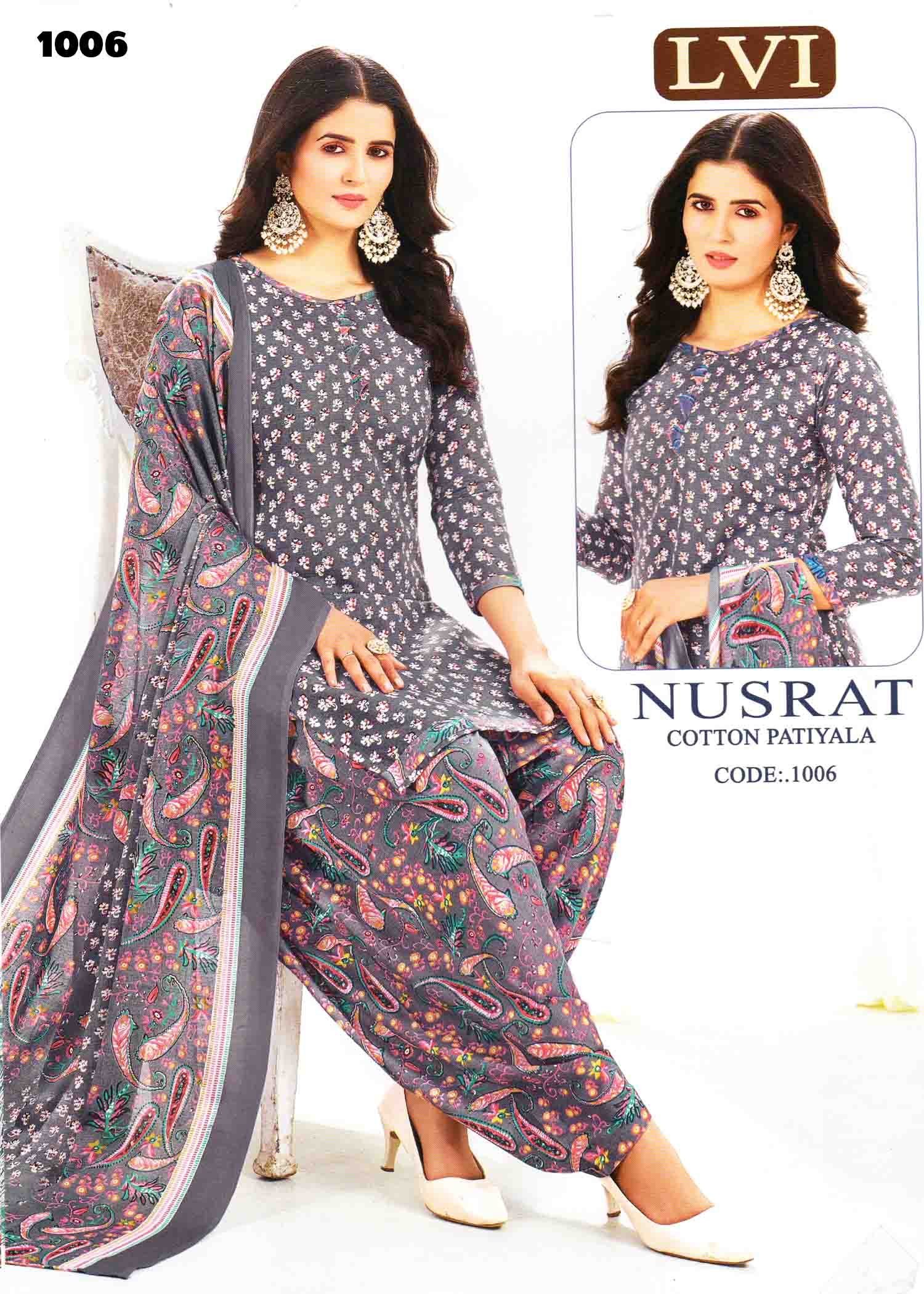 Nusrat (LVI) Vol-10 - 1006 deepgrey. Color Mixed Cotton Salwar Material CM1400609 (RR6E)