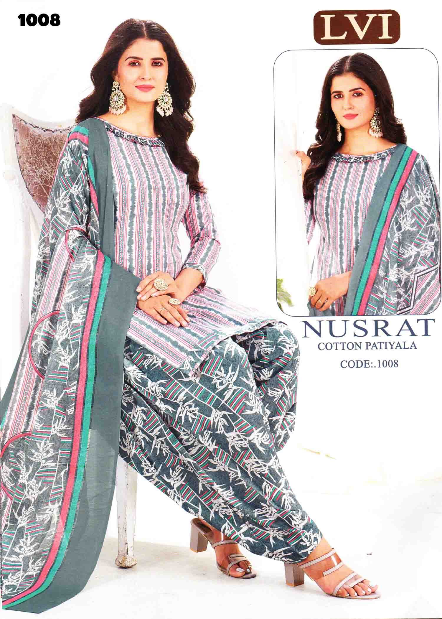 Nusrat (LVI) Vol-10 - 1008 Grey . Color Mixed Cotton Salwar Material CM1400609 (RR6E)