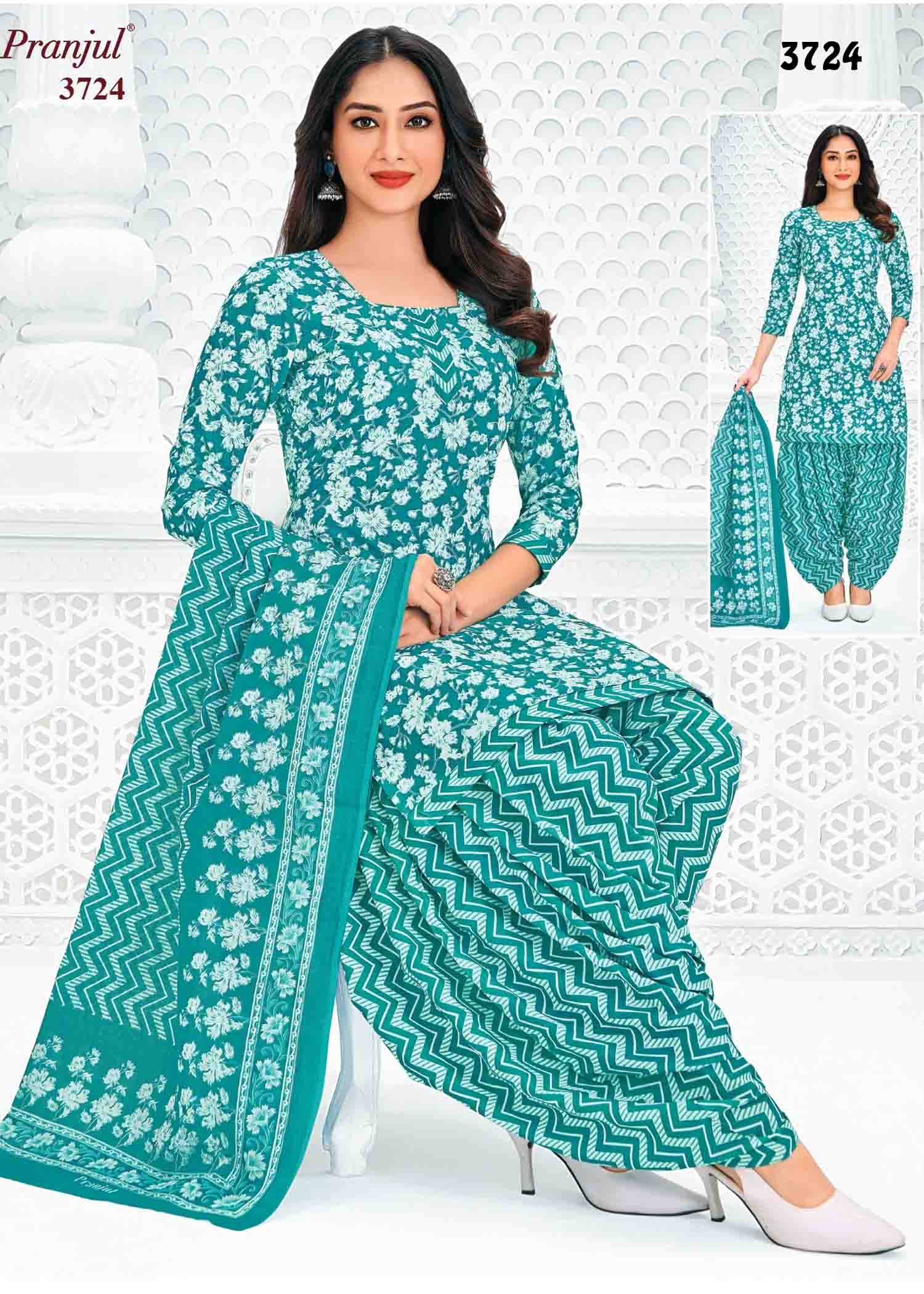 Pranjul Vol-37 (2) - 3724 Cyan Color Cotton Salwar Material CM1408920 (LR5C)