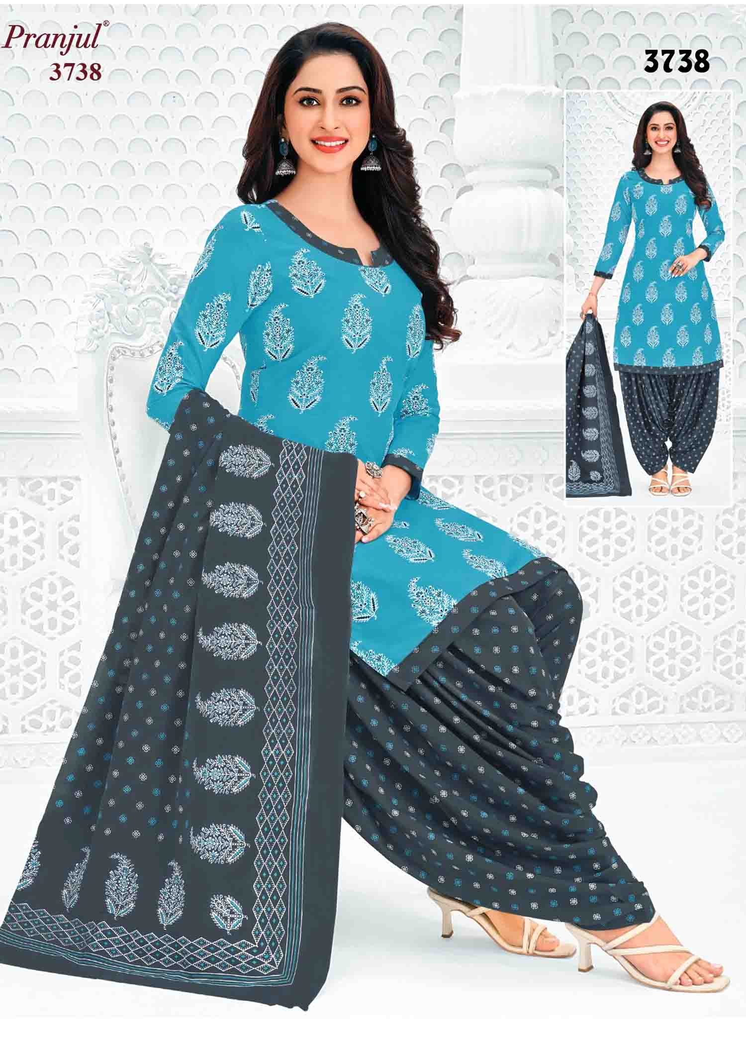 Pranjul Vol-37 (3) - 3738 SkyBlue Color Cotton Salwar Material CM1408920 (LR5C)