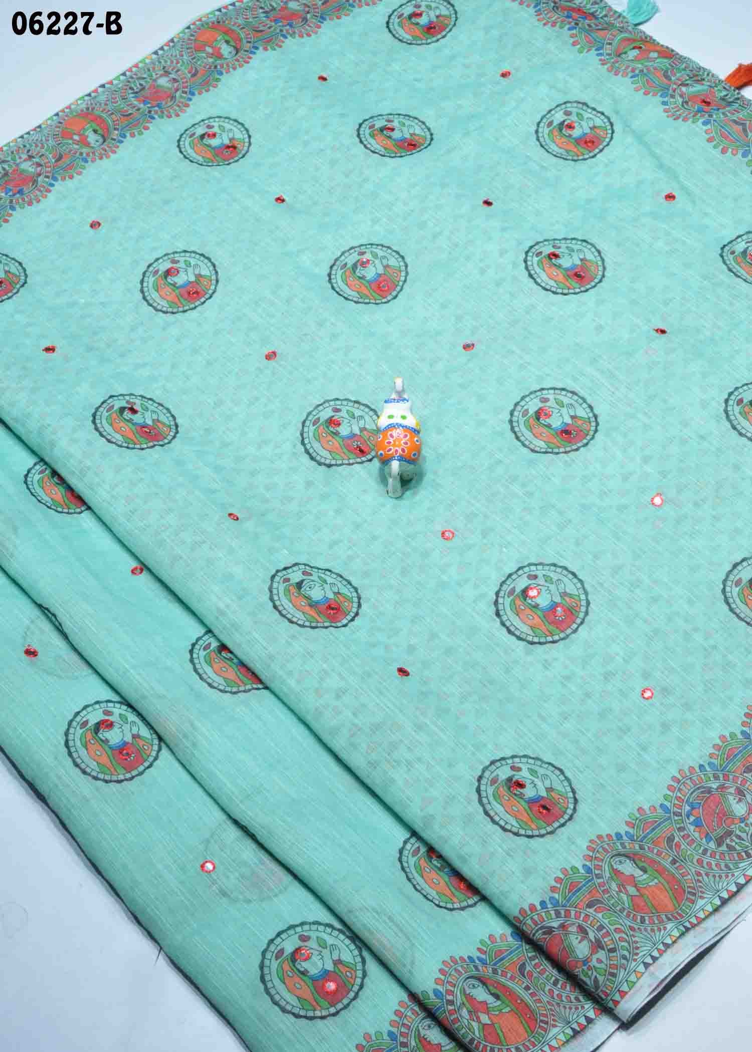 Akshaya - 06227-B Cyan Color Trendy Linen Cotton Saree CM1419962 (RR1B)