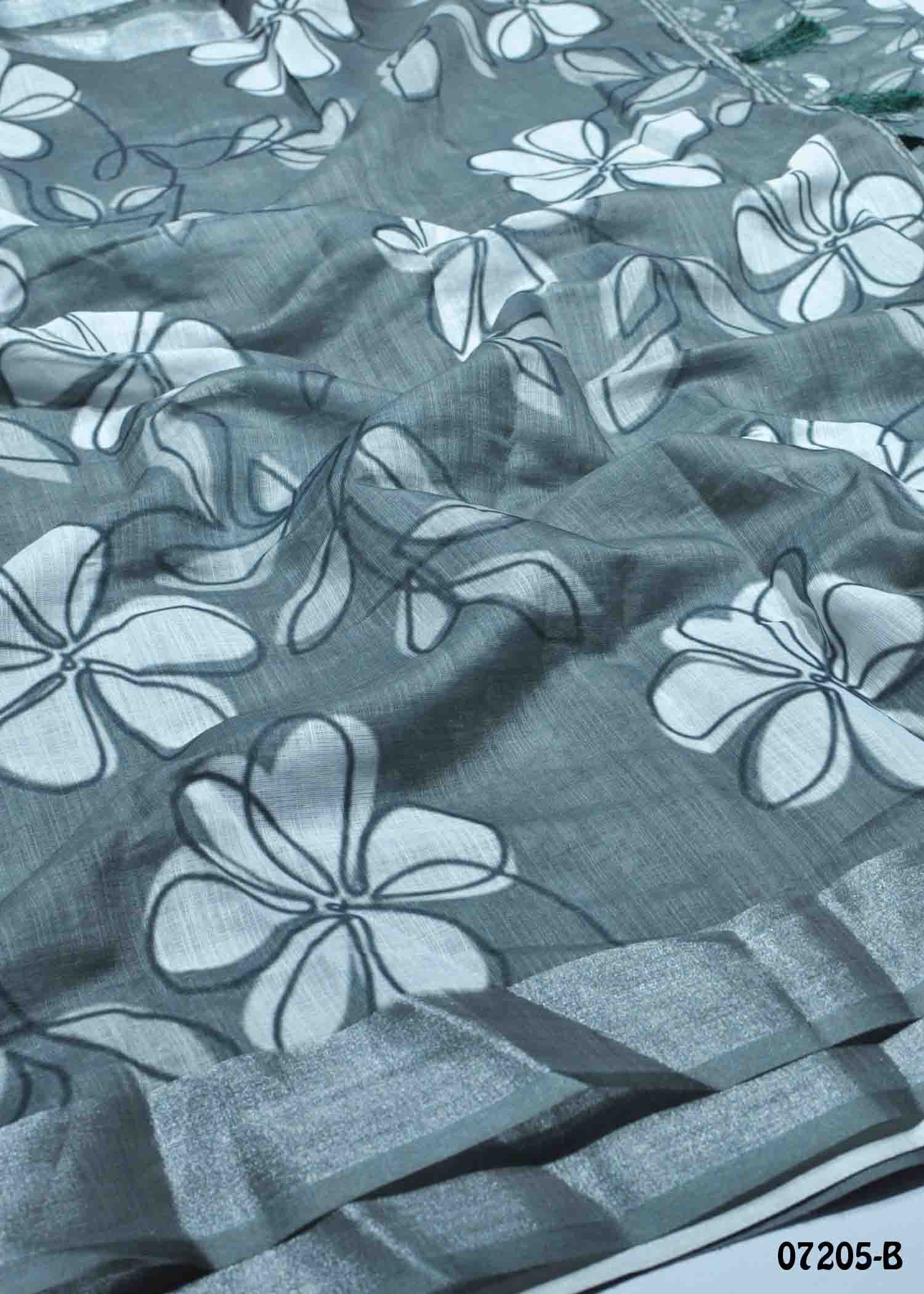 Annakili - 07205-B Grey Color Trendy Linen Cotton Saree CM1424085 (LR1E)