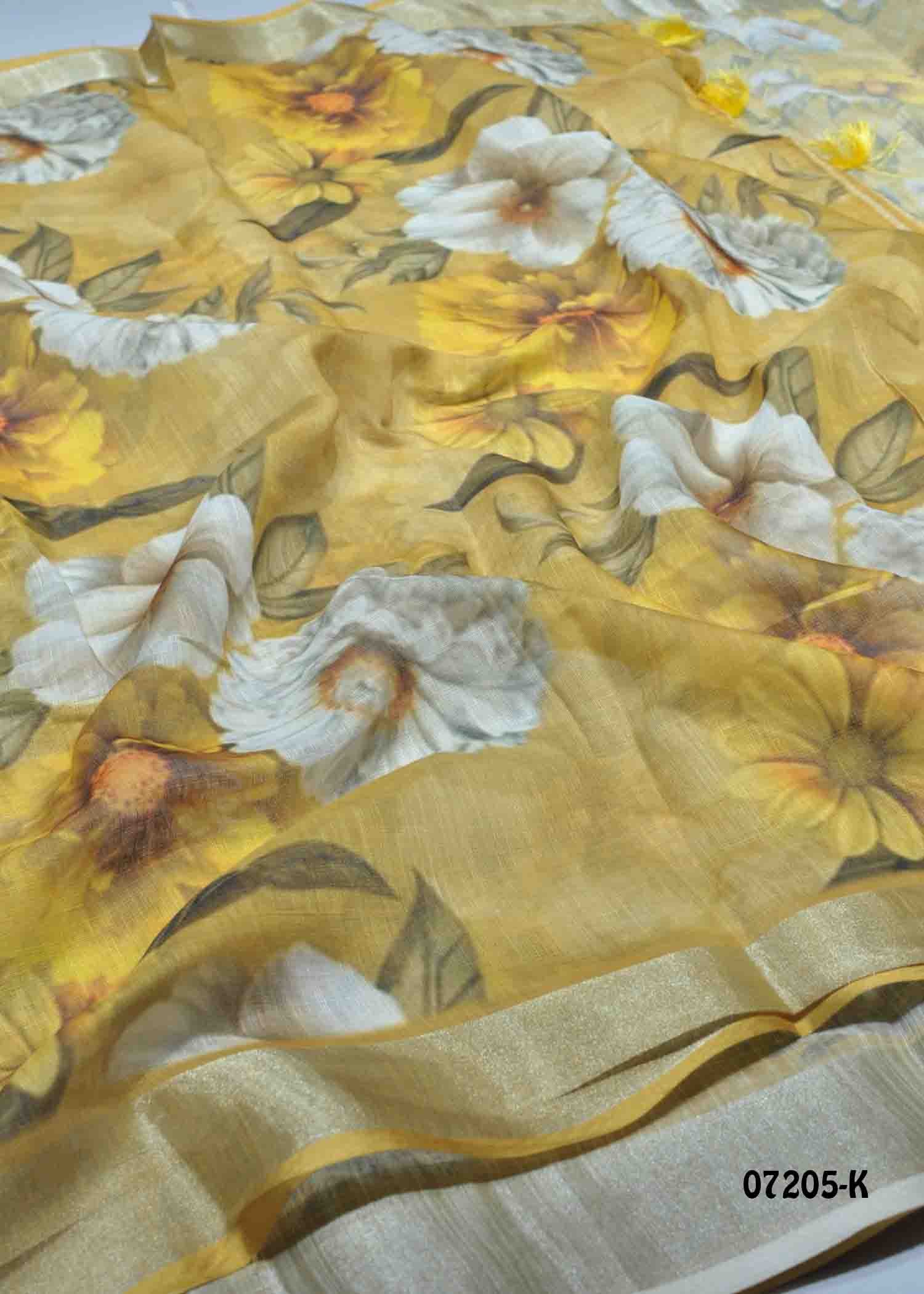 Annam - 07205-K Mustared Color Trendy Linen Cotton Saree CM1424085 (LR1E)