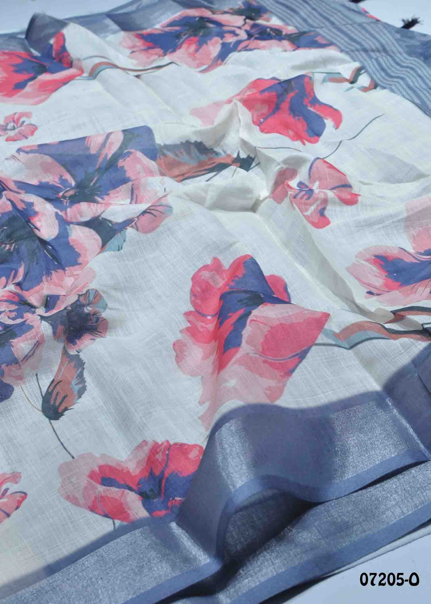 Annam - 07205-O Halfwhite Color Trendy Linen Cotton Saree CM1424085 (LR1E)