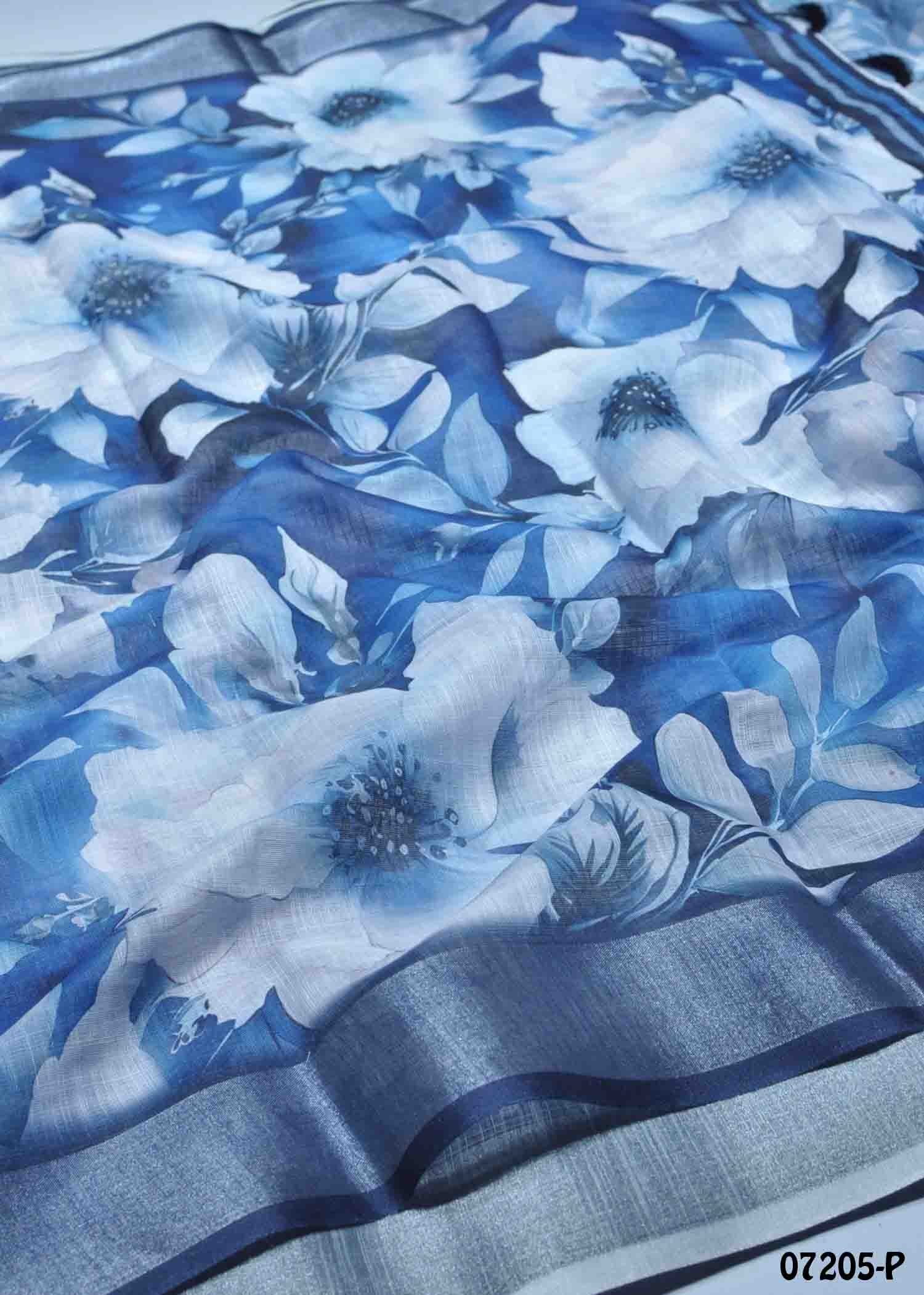 Annam - 07205-P Blue Color Trendy Linen Cotton Saree CM1424085 (LR1E)