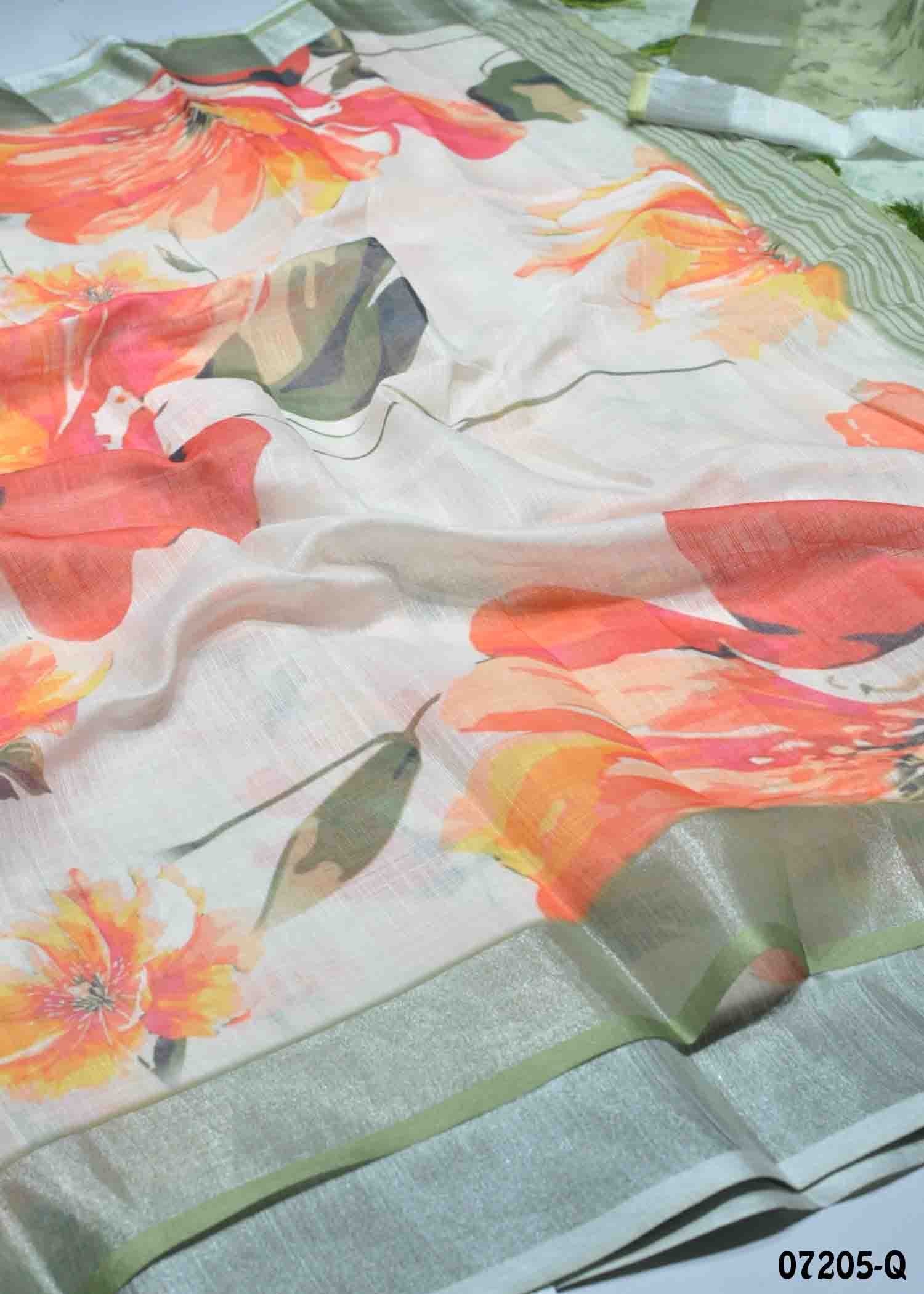 Annam - 07205-Q Halfwhite Color Trendy Linen Cotton Saree CM1424085 (LR1E)