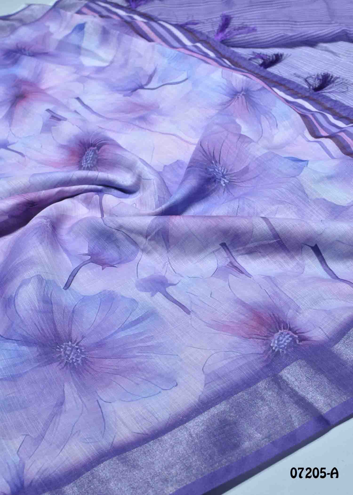 Annakili - 07205-A Lavander Color Trendy Linen Cotton Saree CM1424085 (LR1E)