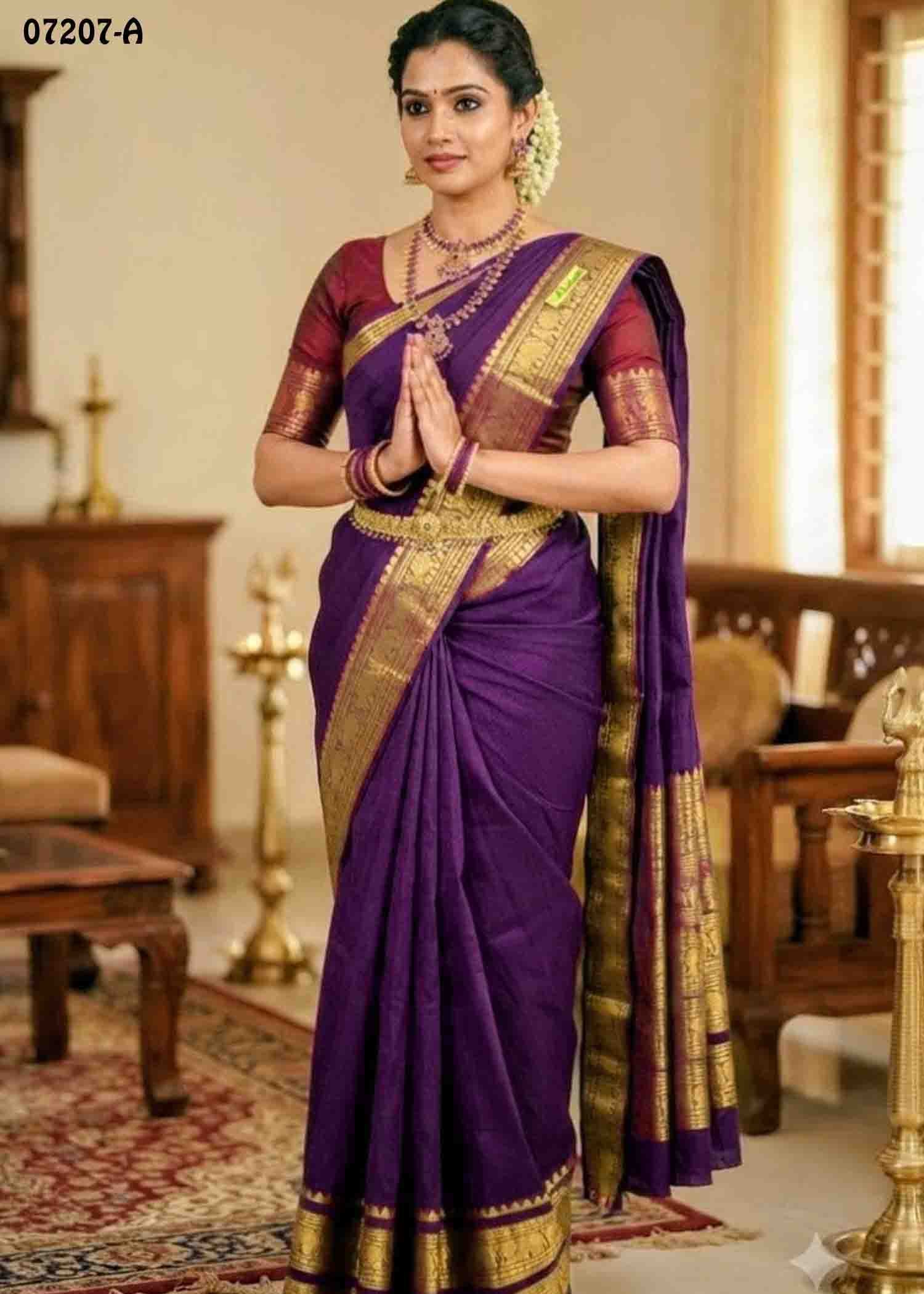 Tamilselvi - 07207-A Purple Color Excellent Traditional Chettinad Cotton Saree CM143000 (LR1B)