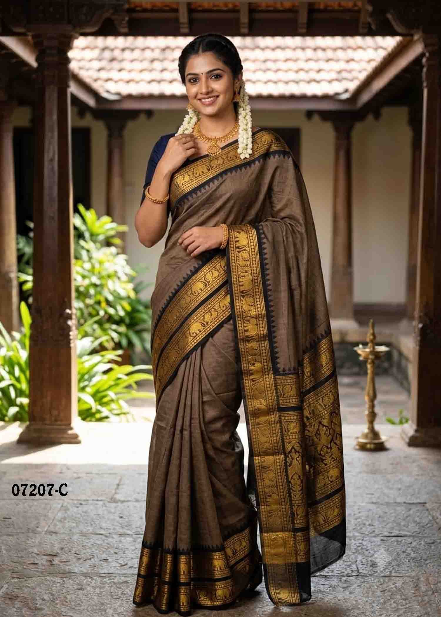 Tamilselvi - 07207-C Grey Color Excellent Traditional Chettinad Cotton Saree CM143000 (LR1B)