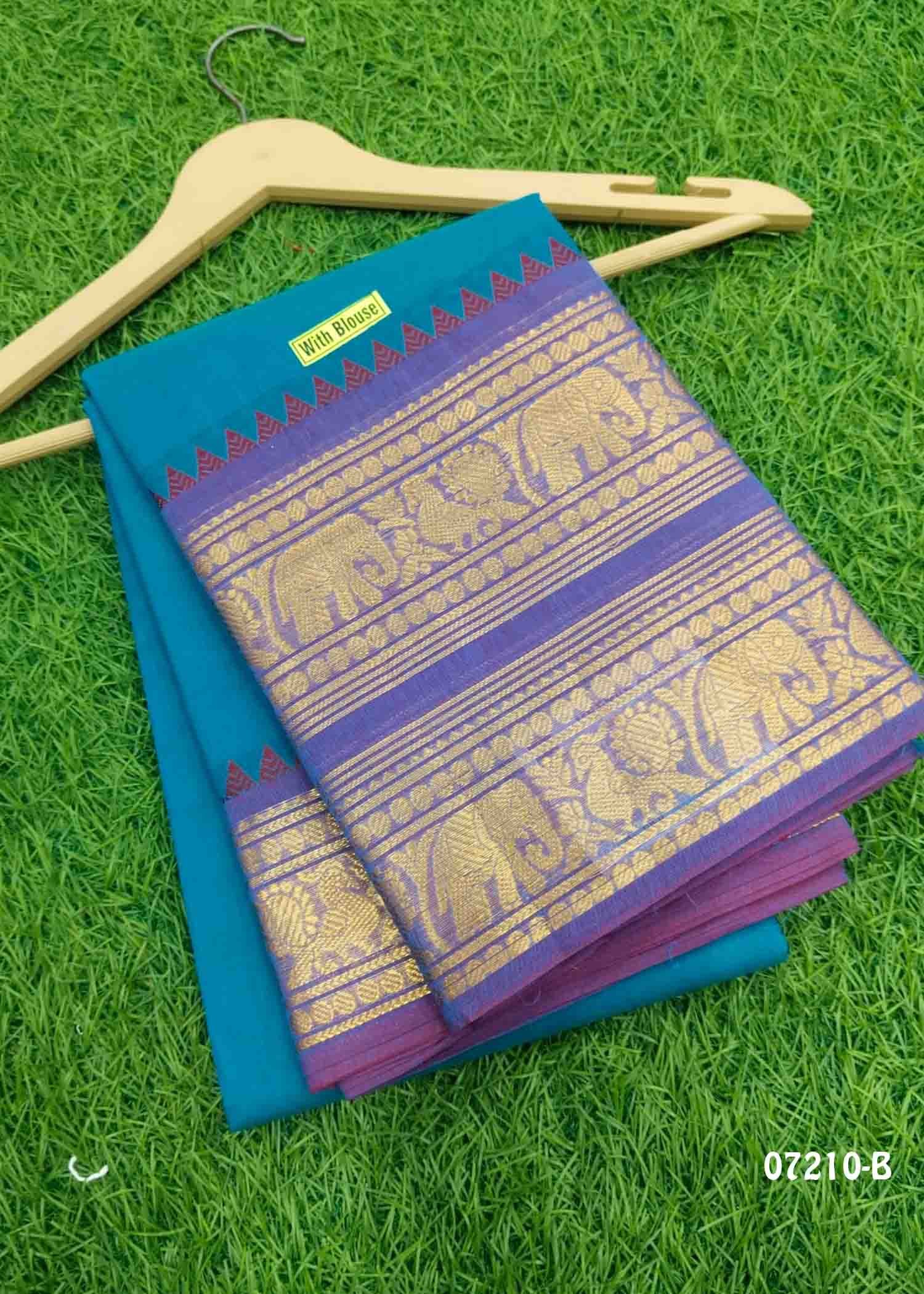 Komalalakshmi - 07210-B SkyBlue Color Traditional Chettinad Cotton Saree CM1423125 (LR1B)