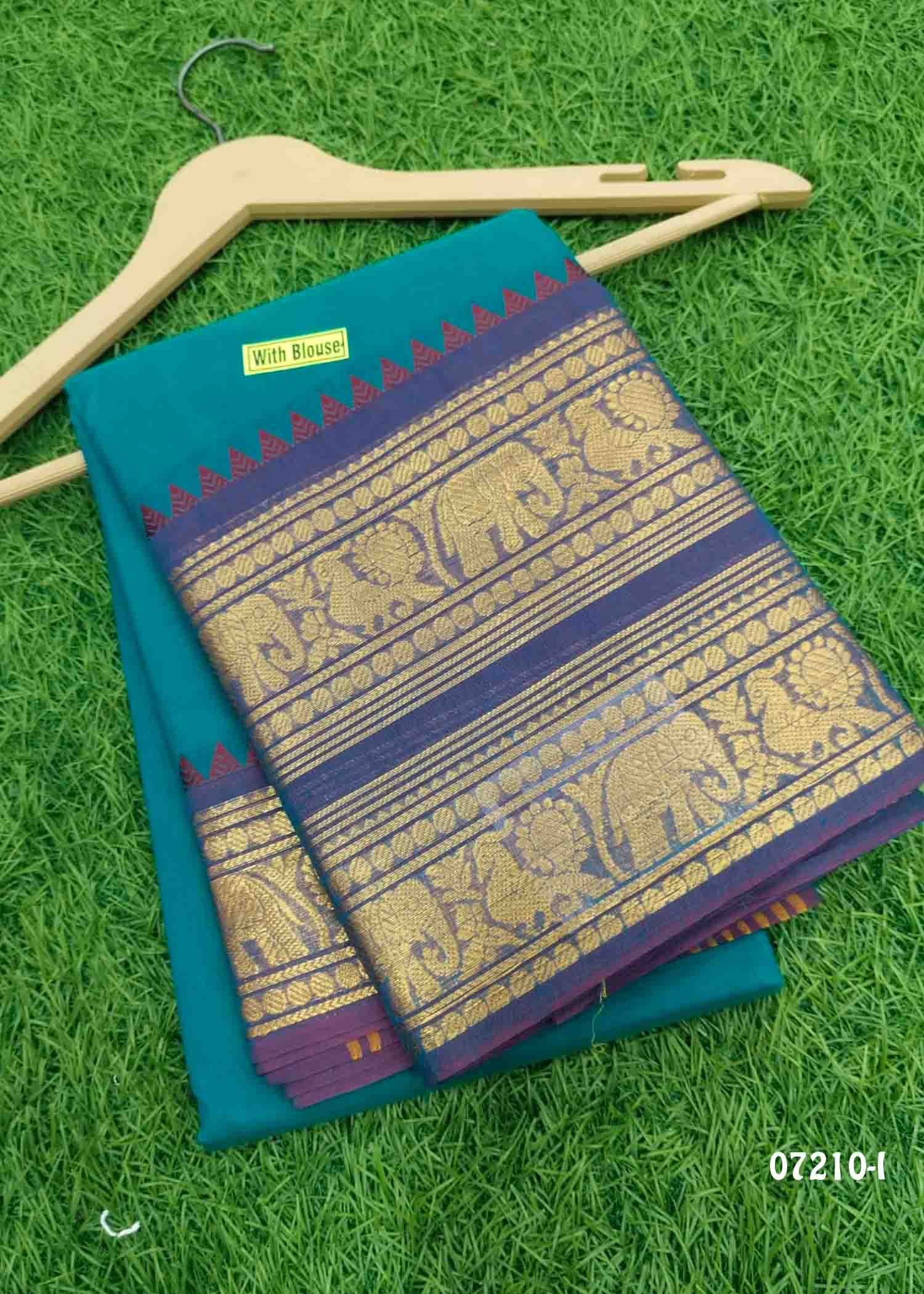 Komalalakshmi - 07210-I PeacockBlue Color Traditional Chettinad Cotton Saree CM1423125 (LR1B)