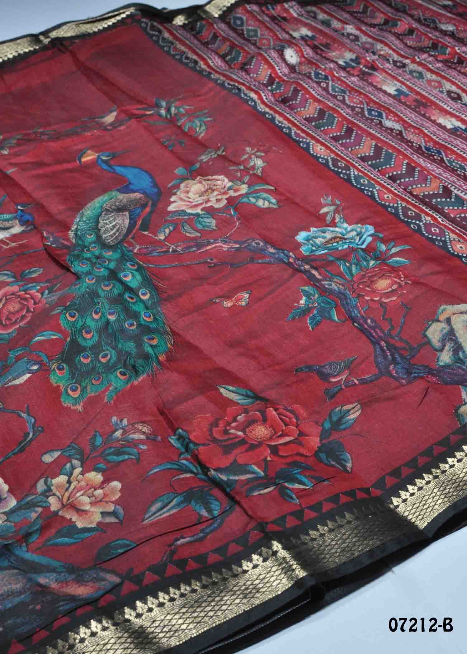 Savitha - 07212-B Red Color Trendy Fancy Cotton Saree CM1416642 (LR2E)