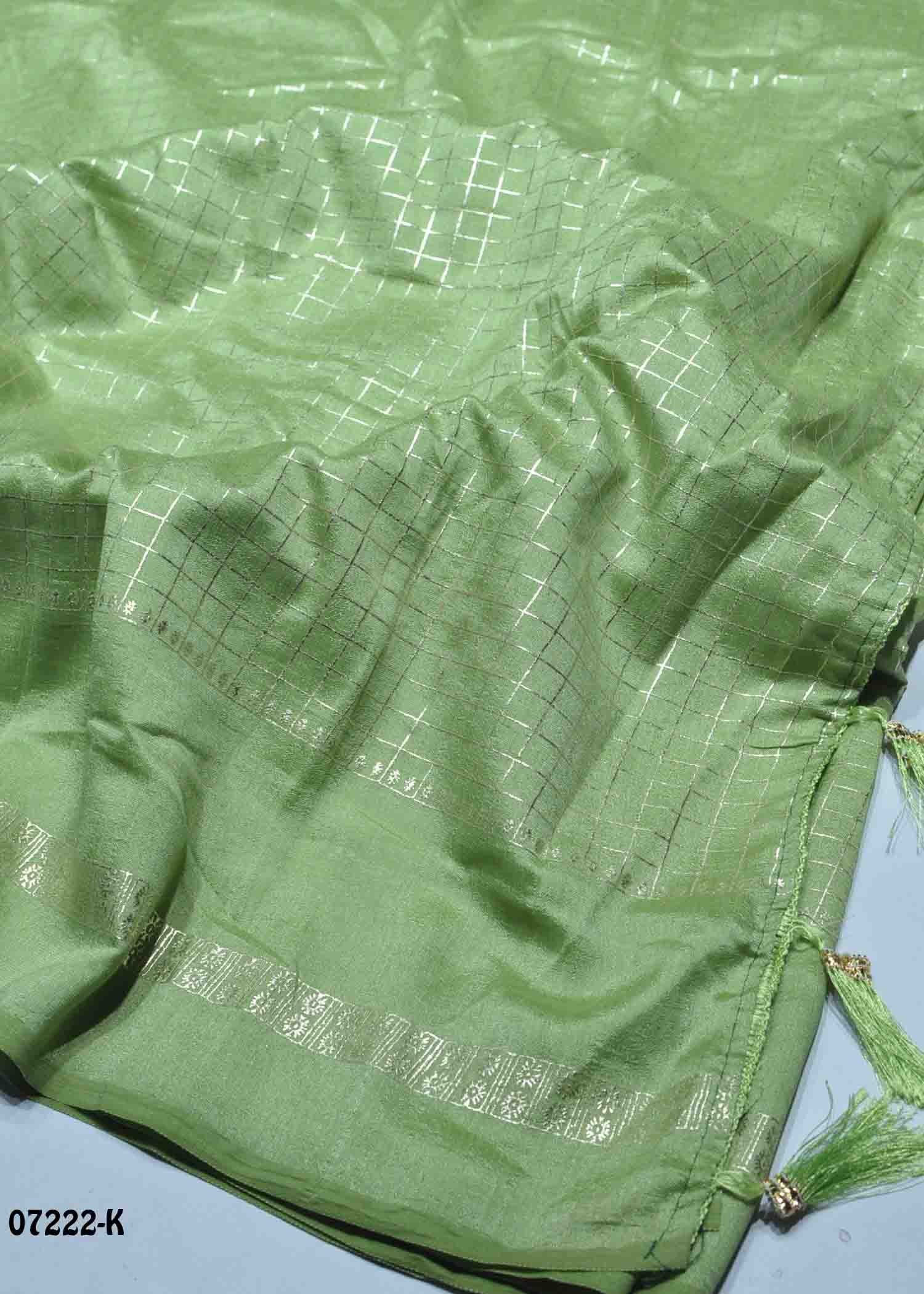 Shreya - 07222-K AvocadoGreen Color Trendy Checked Vichitra Saree CM1424086 (LR3E)