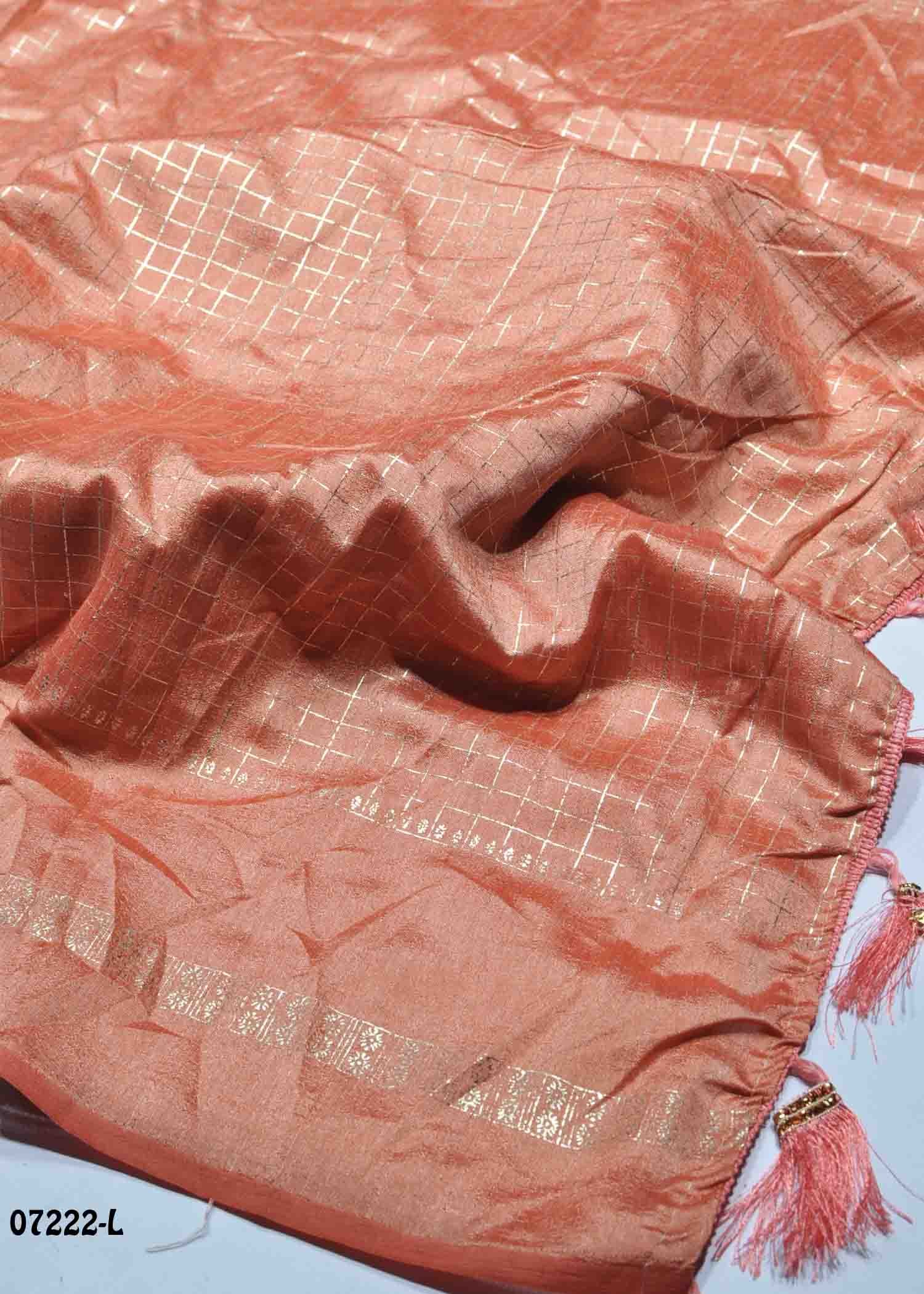 Shreya - 07222-L CoralOrange Color Trendy Checked Vichitra Saree CM1424086 (LR3E)