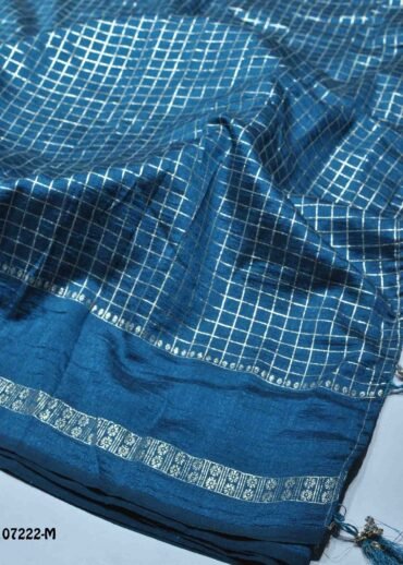 Shreya - 07222-M  PeacockBlue Color Trendy Checked Vichitra  Saree CM1424086 (LR3E)