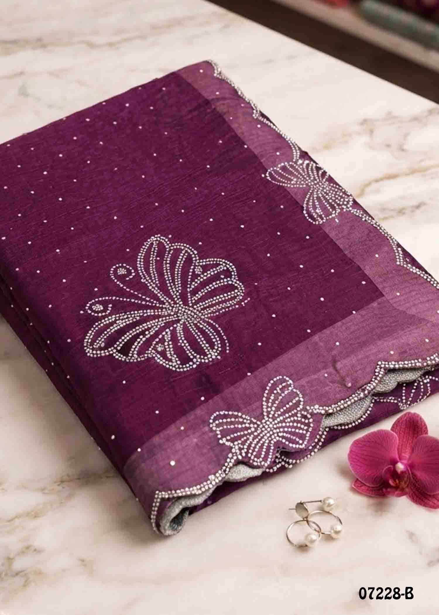 Vaishnavi - 07228-B Purple Color Trendy Butterfly Stone Work Space Silk Saree CM1398177 (LR4B)