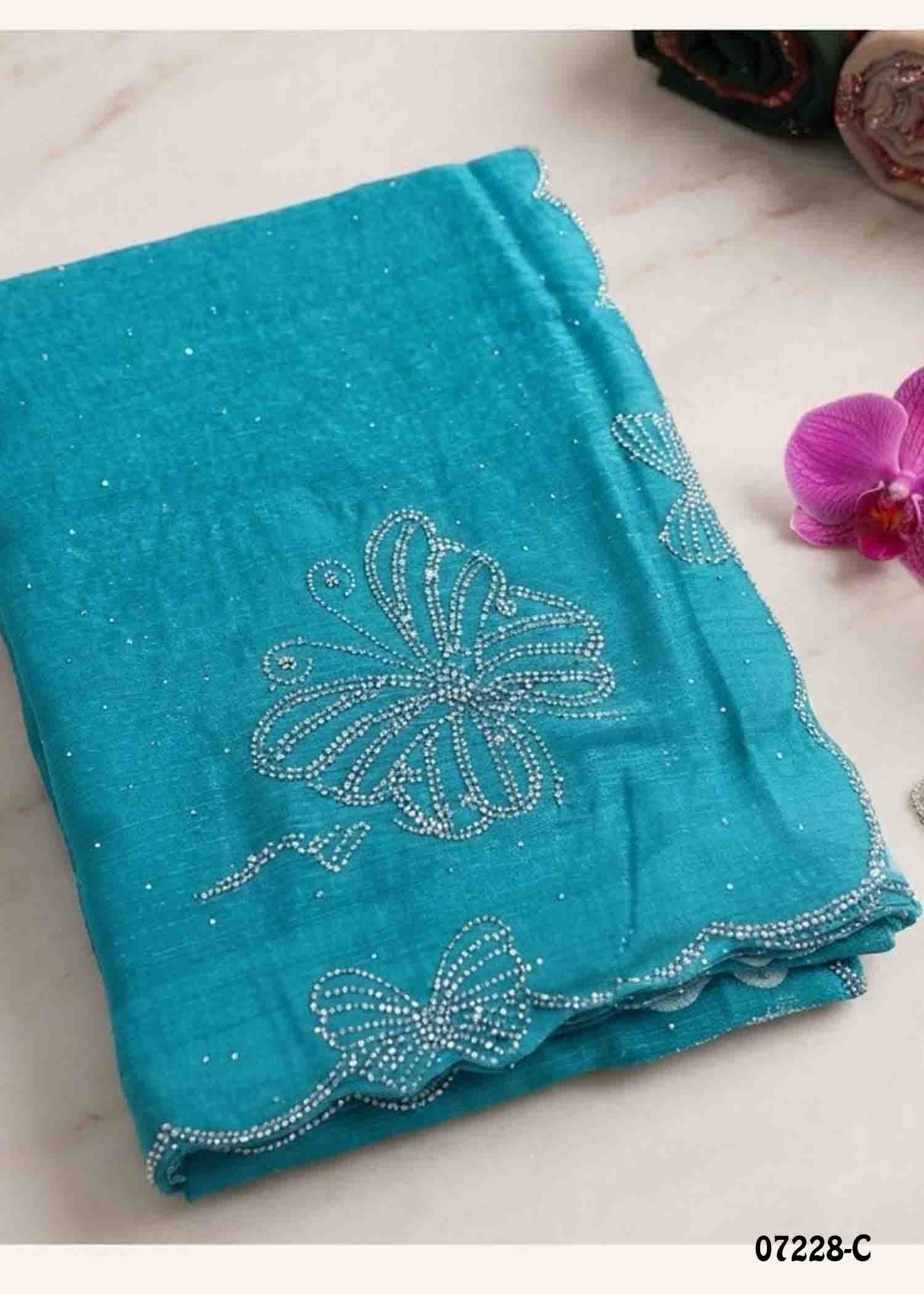 Vaishnavi - 07228-C LightBlue Color Trendy Butterfly Stone Work Space Silk Saree CM1398177 (LR4B)