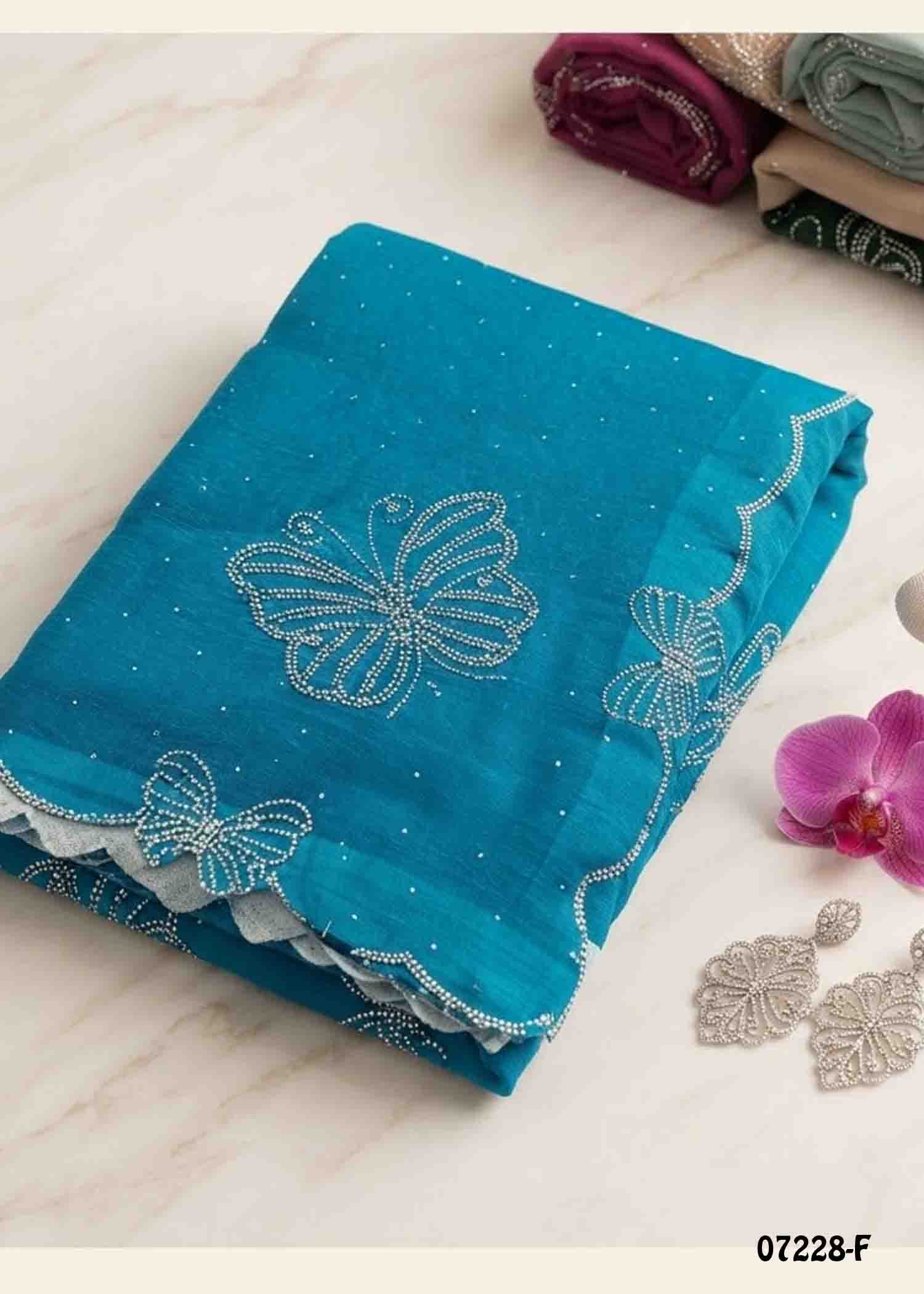 Vaishnavi - 07228-F SkyBlue Color Trendy Butterfly Stone Work Space Silk Saree CM1398177 (LR4B)