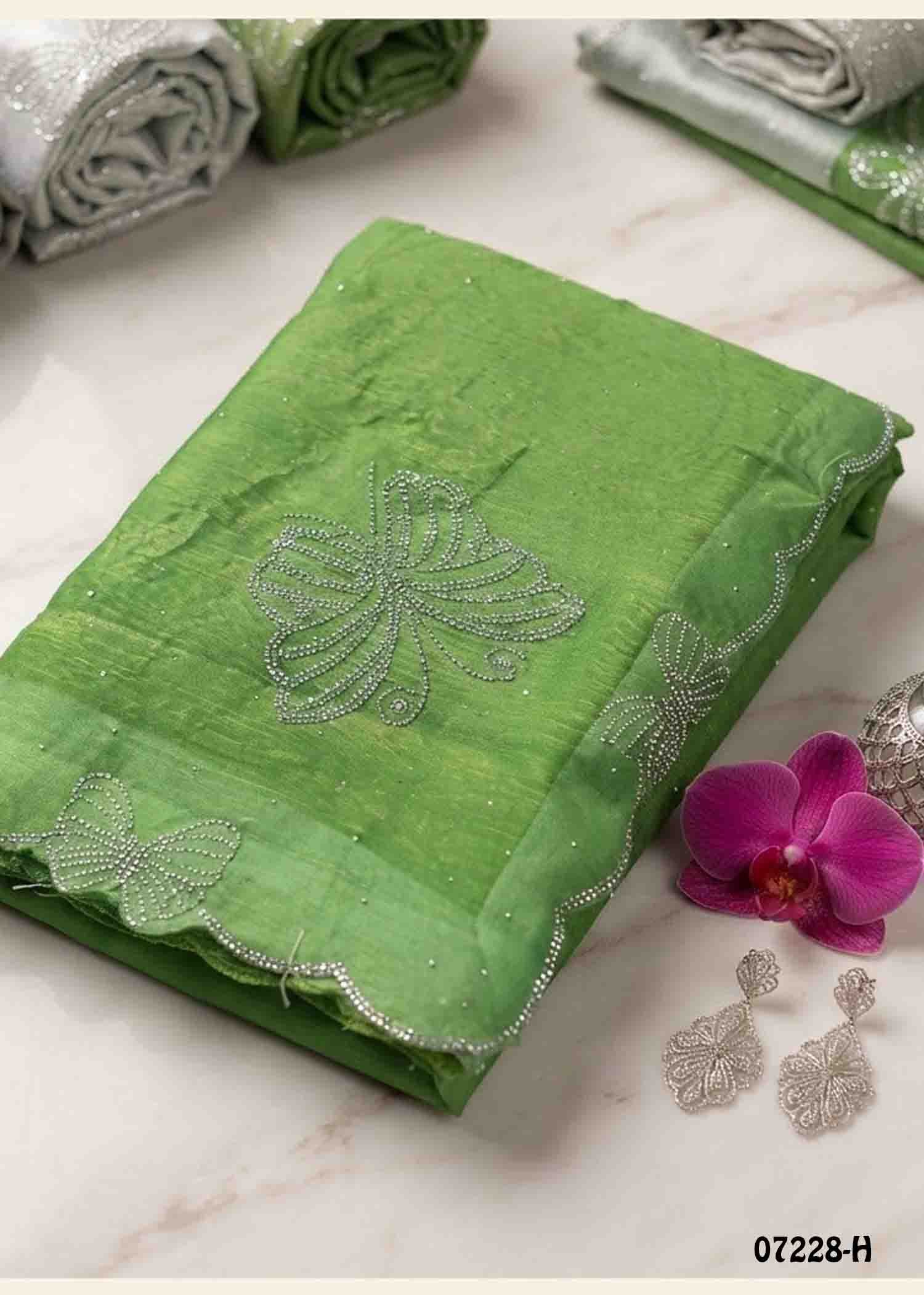 Vaishnavi - 07228-H ParrotGreen Color Trendy Butterfly Stone Work Space Silk Saree CM1398177 (LR4B)