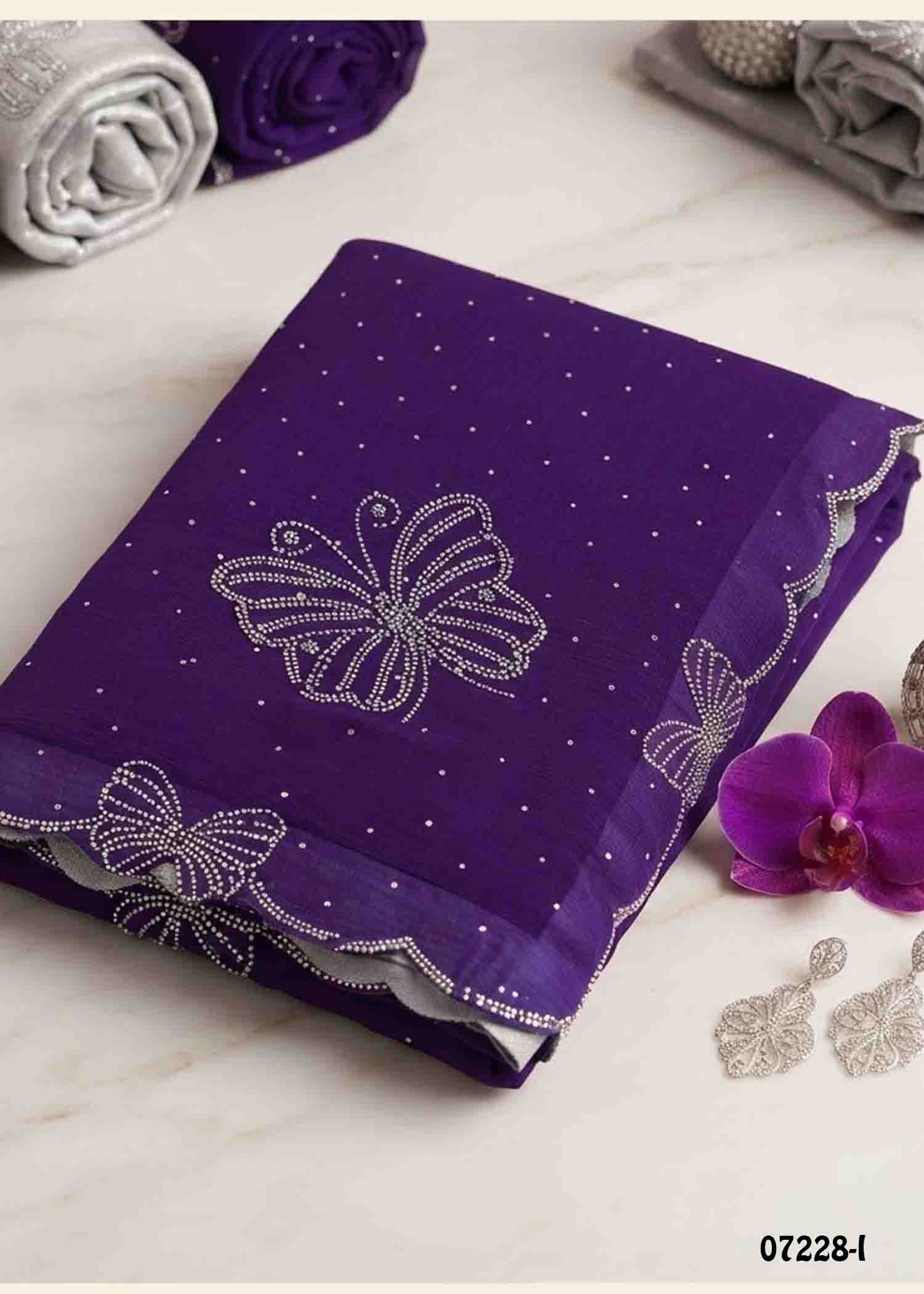 Vaishnavi - 07228-I Violet Color Trendy Butterfly Stone Work Space Silk Saree CM1398177 (LR4B)