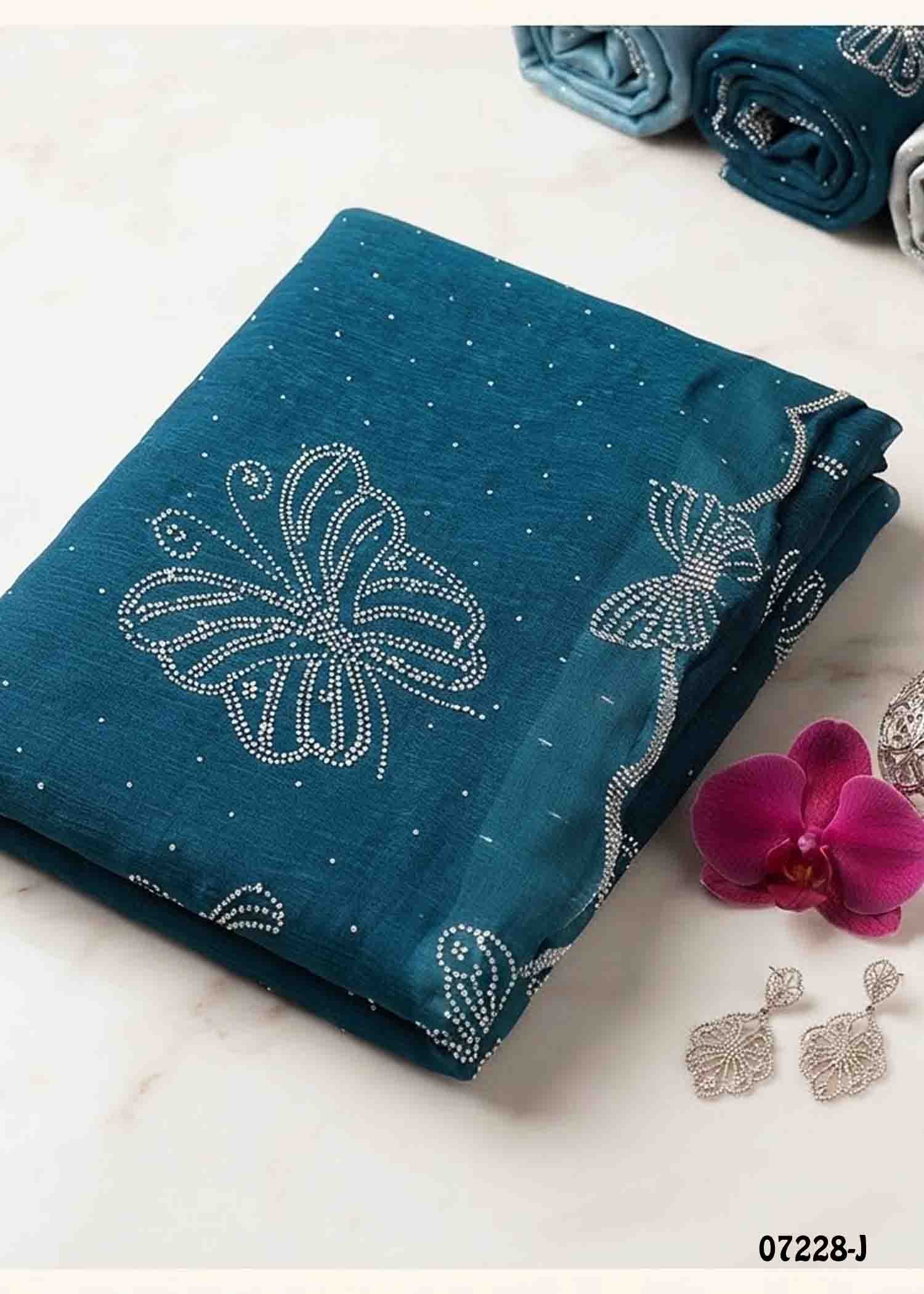 Vaishnavi - 07228-J PeacockBlue Color Trendy Butterfly Stone Work Space Silk Saree CM1398177 (LR4B)