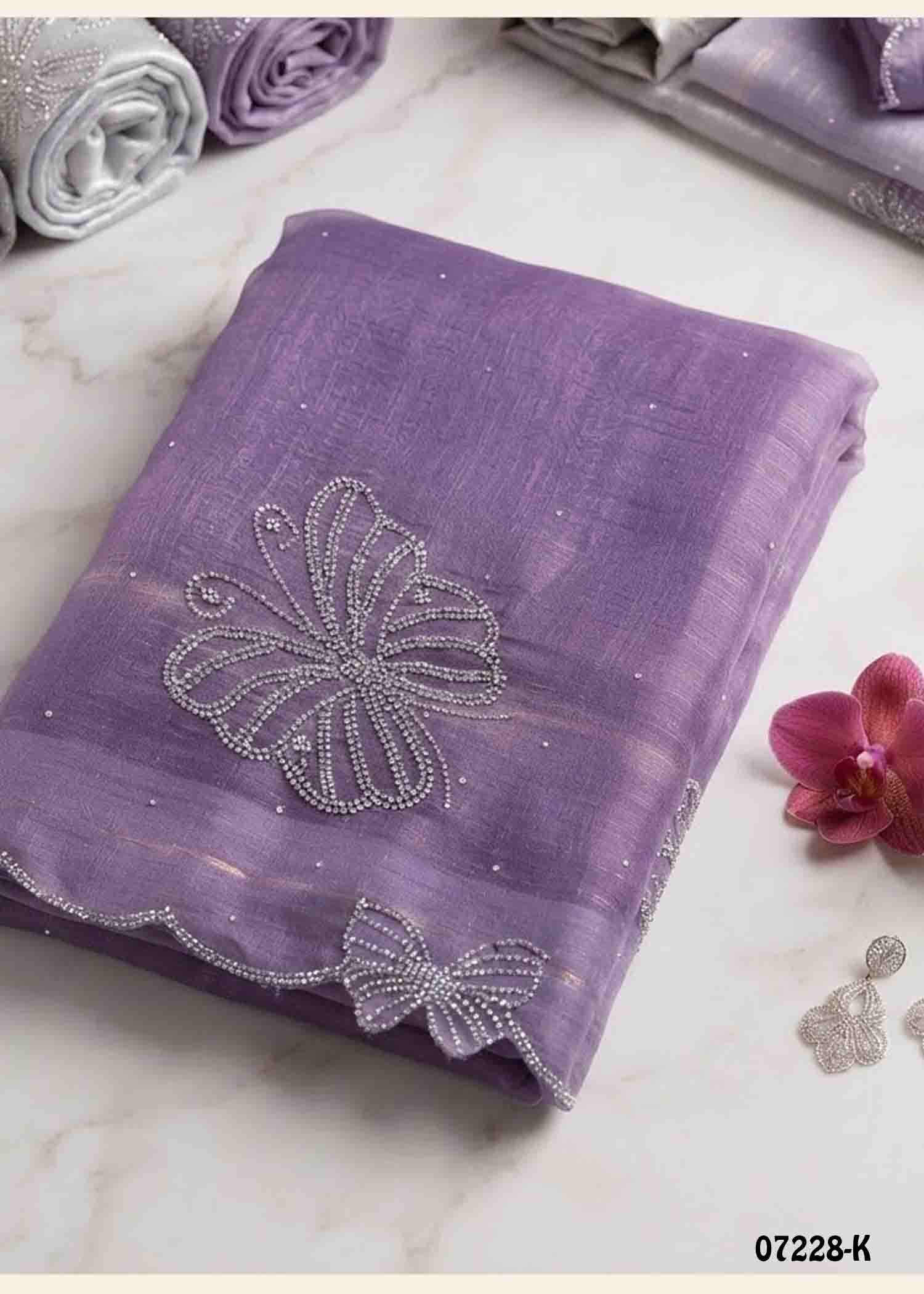 Vaishnavi - 07228-K Lavender Color Trendy Butterfly Stone Work Space Silk Saree CM1398177 (LR4B)