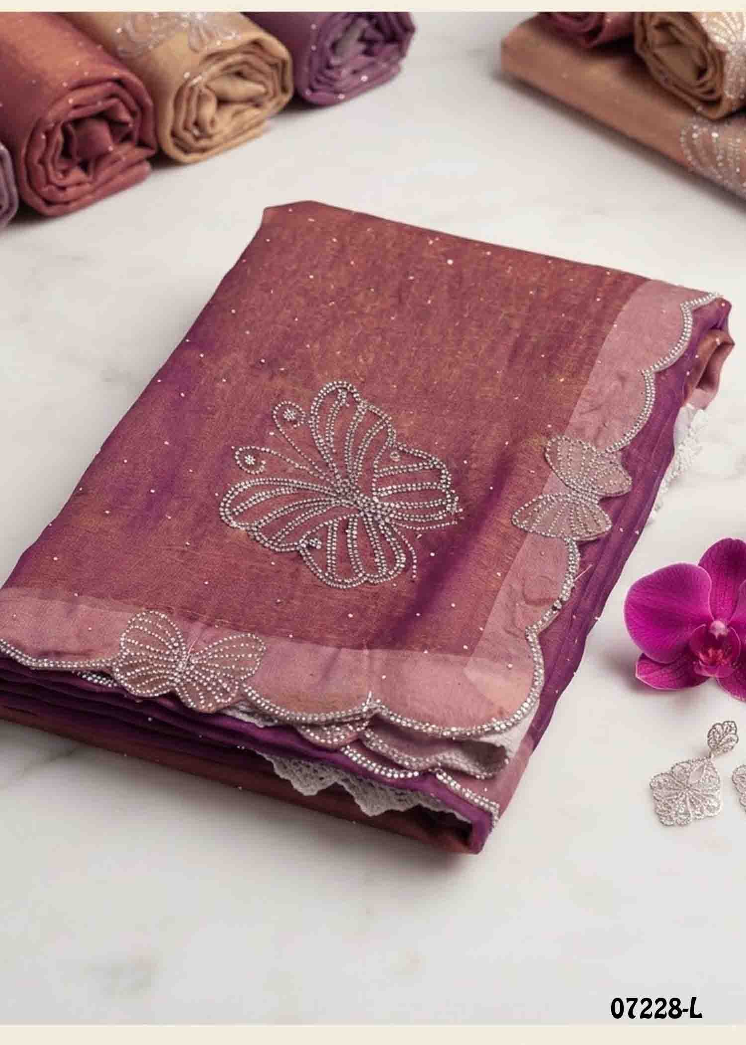 Vaishnavi - 07228-L ThistlePurple Color Trendy Butterfly Stone Work Space Silk Saree CM1398177 (LR4B)