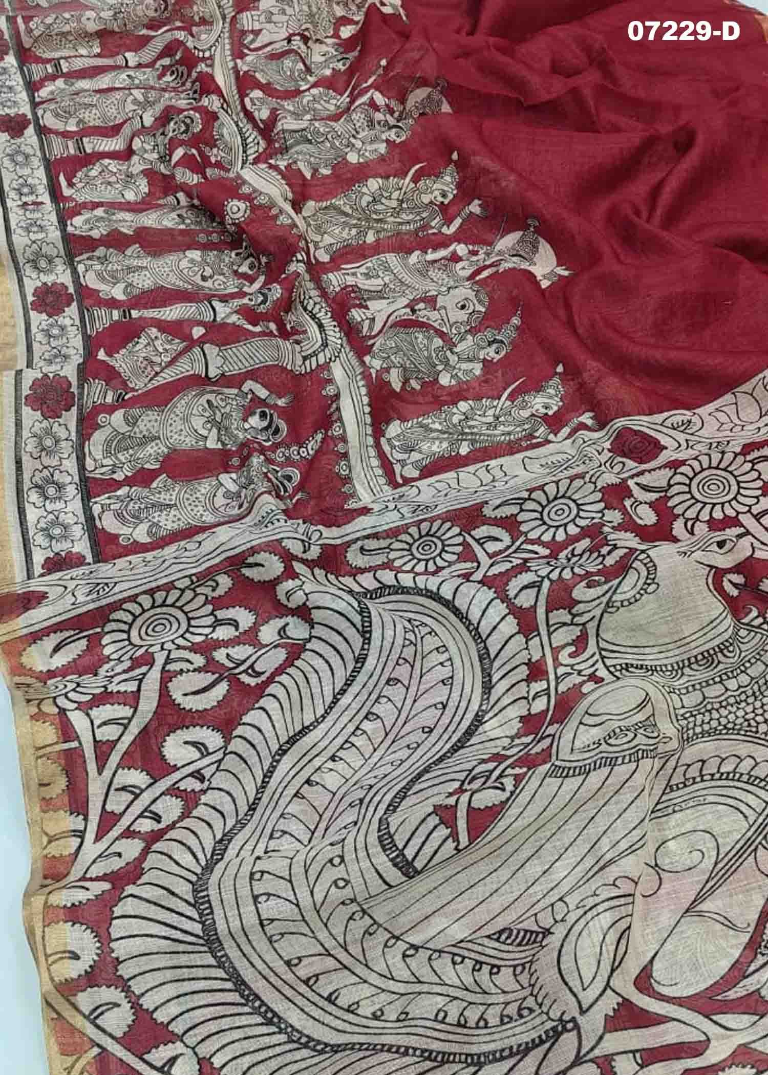Meerabai - 07229-D Red Color Trendy Linen Cotton Saree CM1437711 (LR3B)