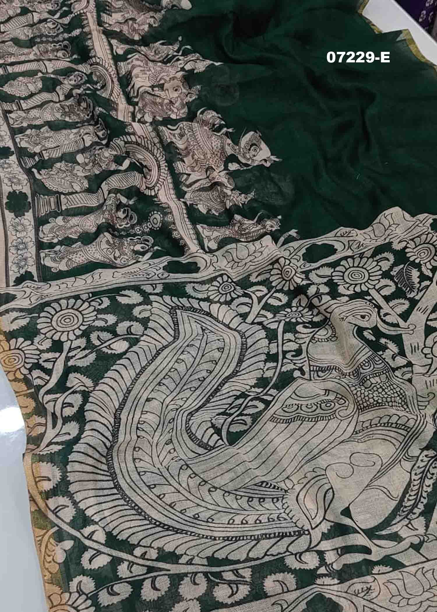 Meerabai - 07229-E DarkGreen Color Trendy Linen Cotton Saree CM1437711 (LR3B)