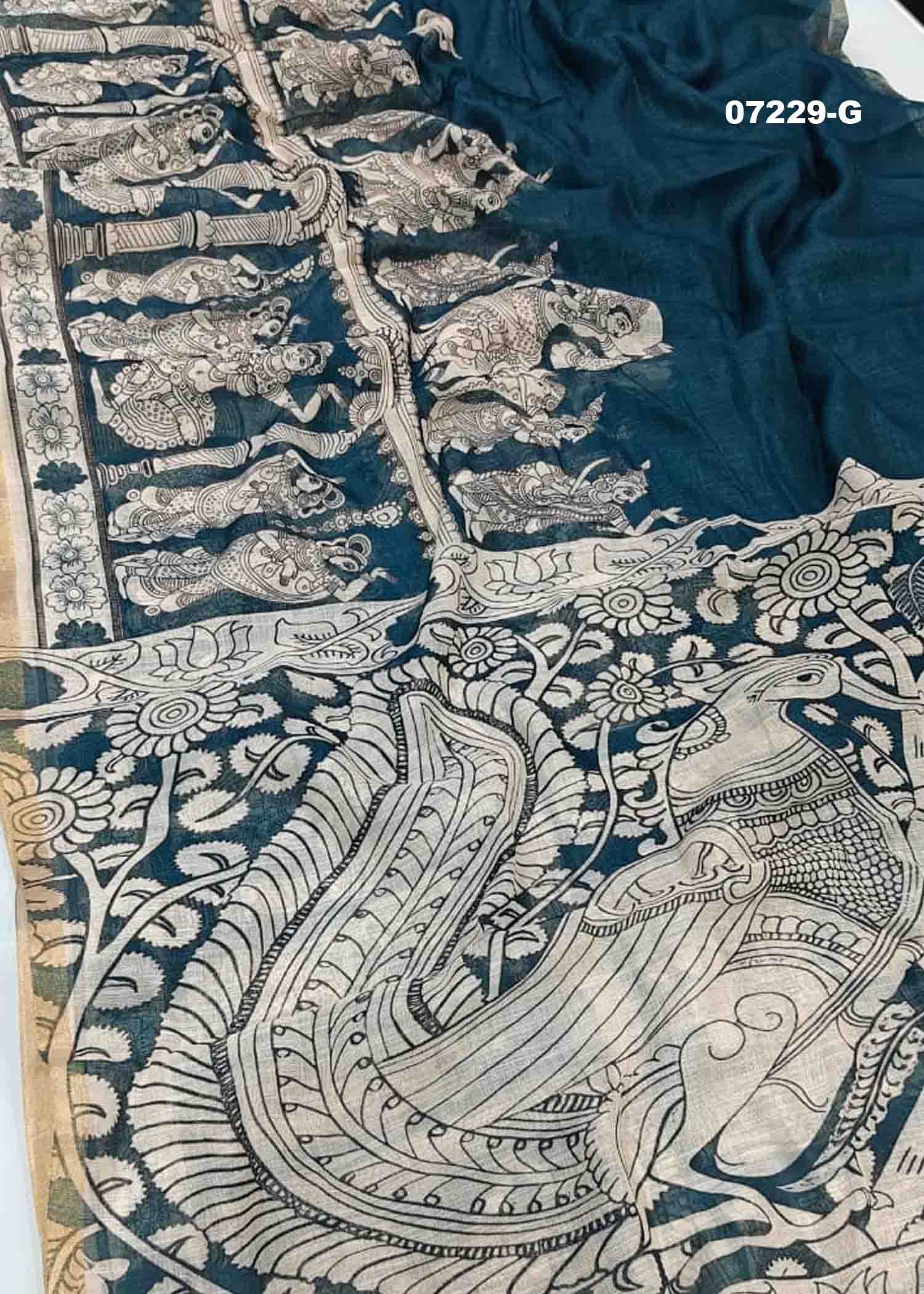 Meerabai - 07229-G PeacockBlue Color Trendy Linen Cotton Saree CM1437711 (LR3B)